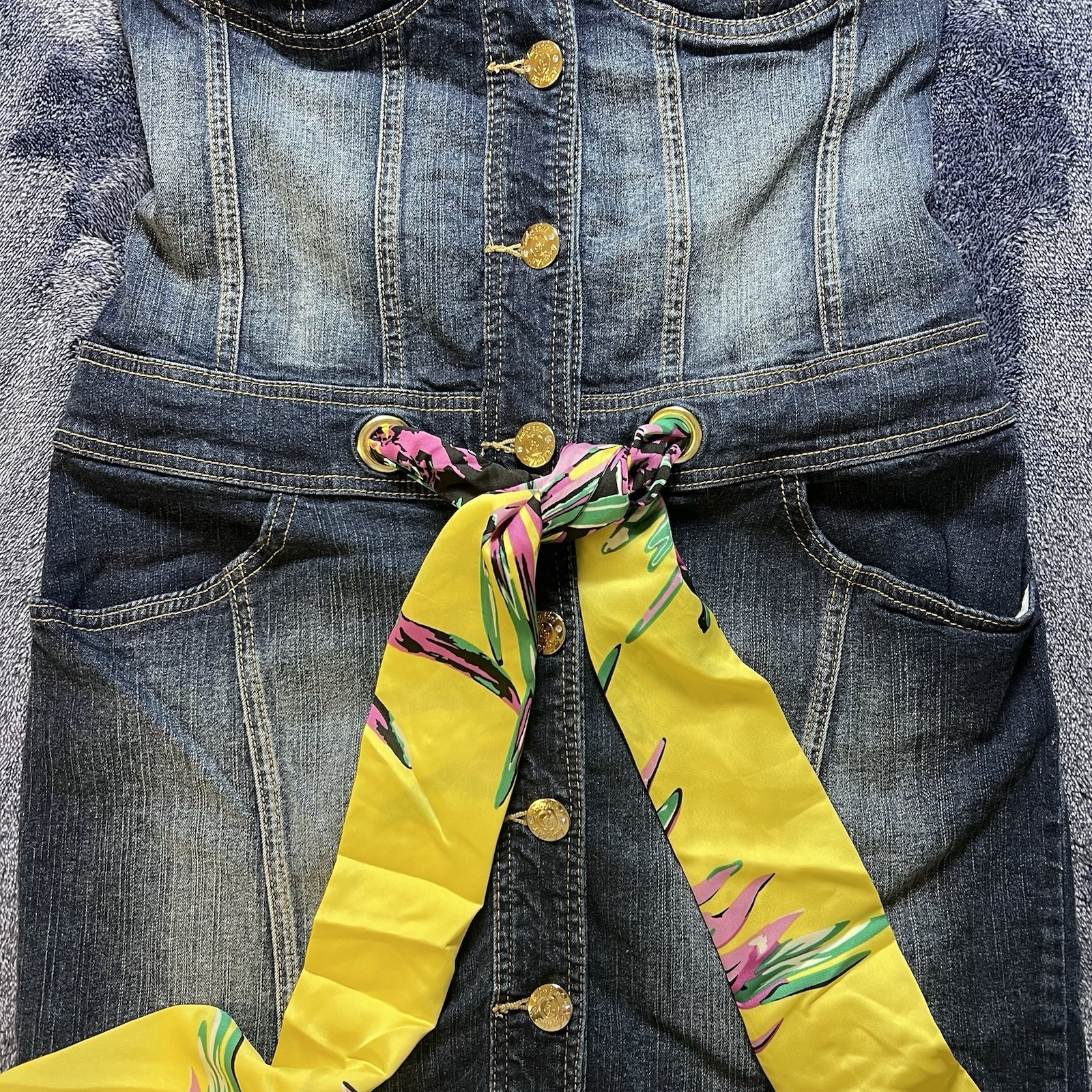 Vintage RARE Baby Phat Denim Corset Dress w/ Scarf Belt Blue Jean Bustier L