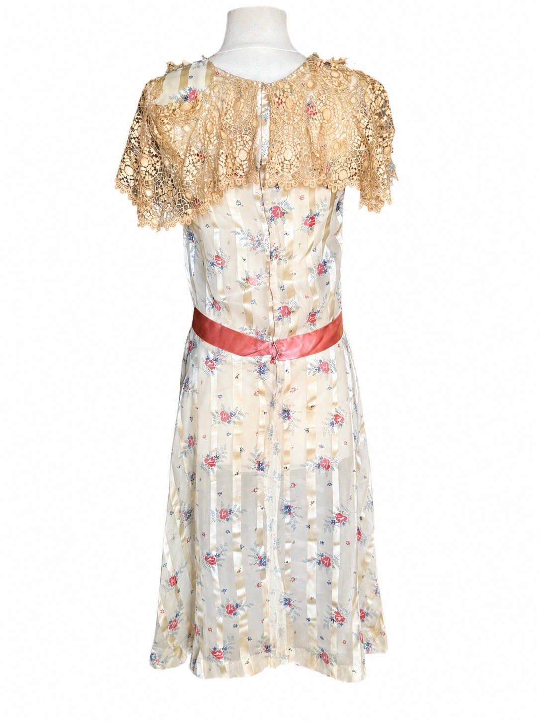Vintage 1920s Paramount Studios Silk Floral Ribbon Stripe Day Dress 20s Antique