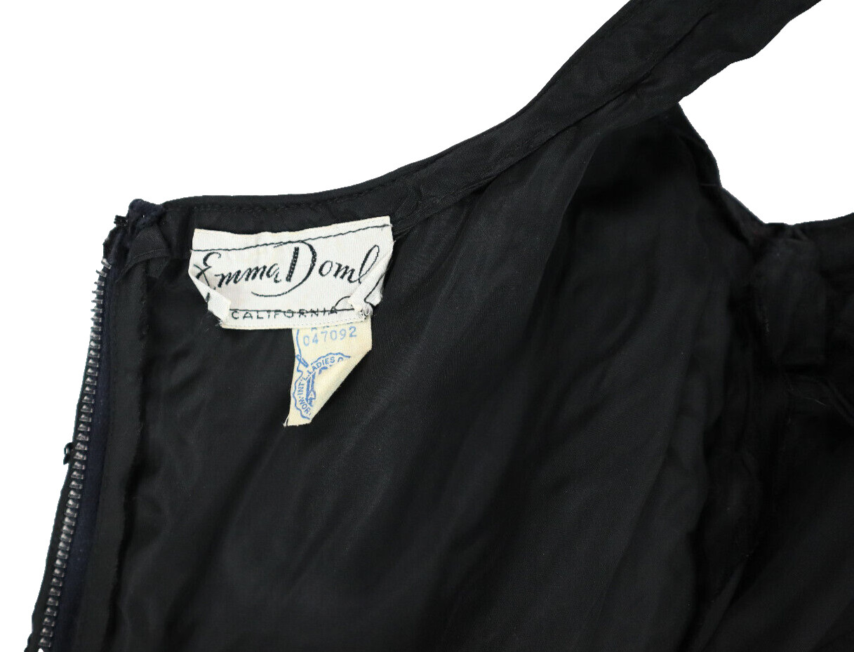 Vintage 50s EMMA DOMB USA Women’s XS 2 Black Taffeta Sequin Midi Party Dress