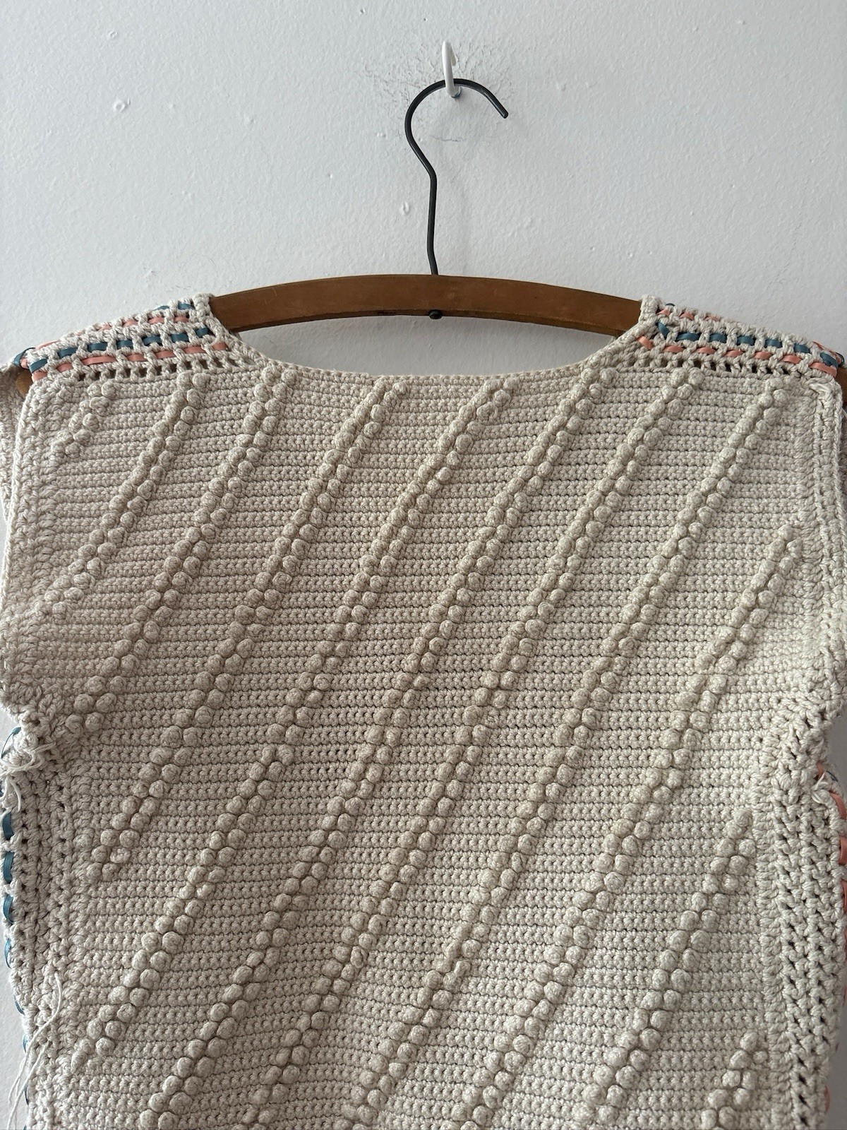 Antique/Vintage Art Deco Popcorn Rayon Hand Crocheted Knit Ribbon Trim Top XS