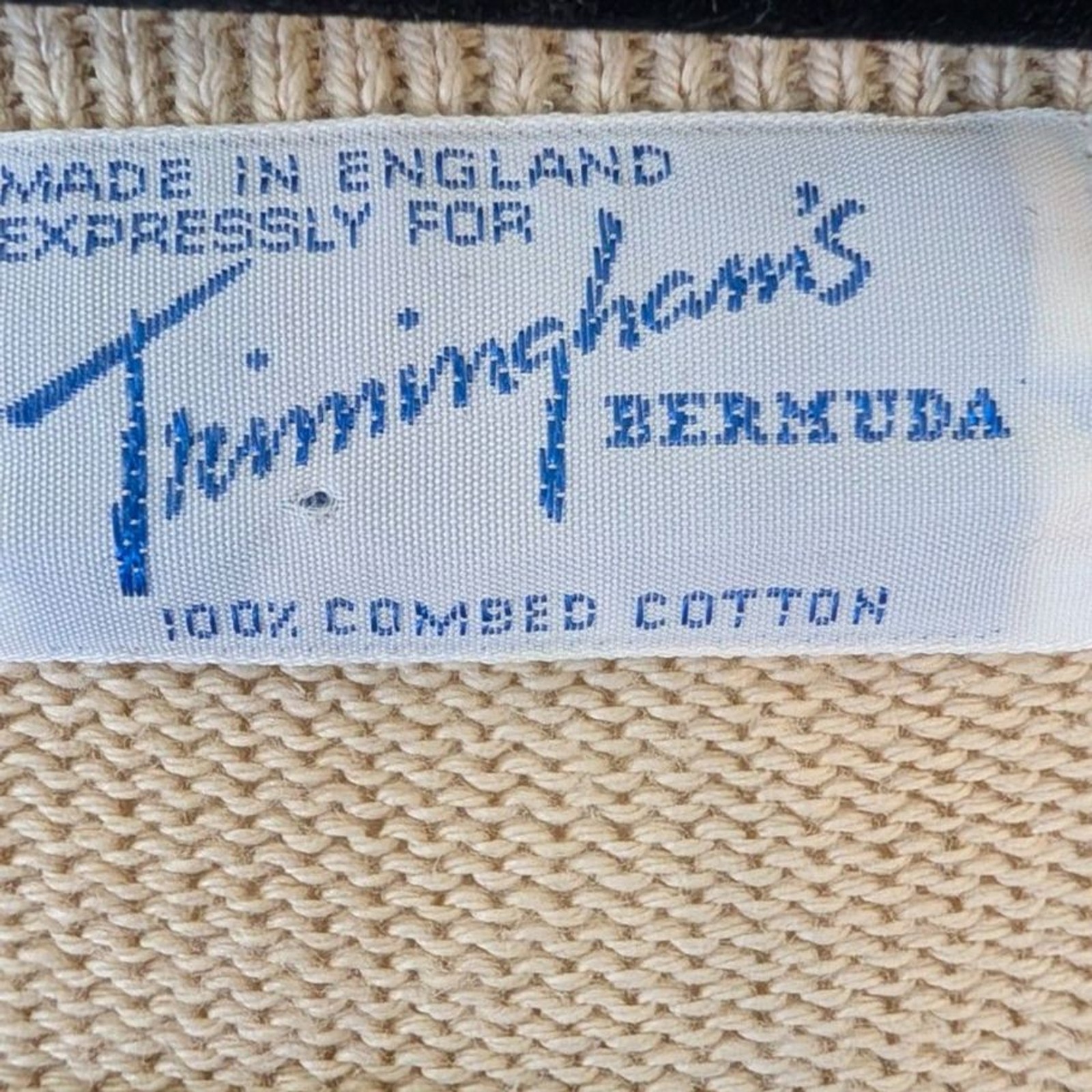 Vintage Trimingham’s Bermuda Sweater Large – 100% Combed Cotton Beige V-Neck