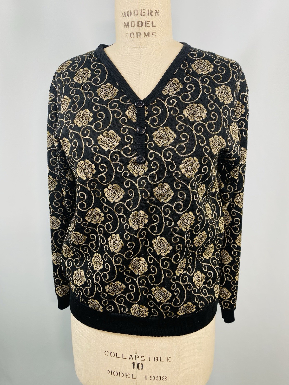 Vintage Top SIZE MEDIUM black gold lurex metallic knit sweater C.P. SPORT 80s