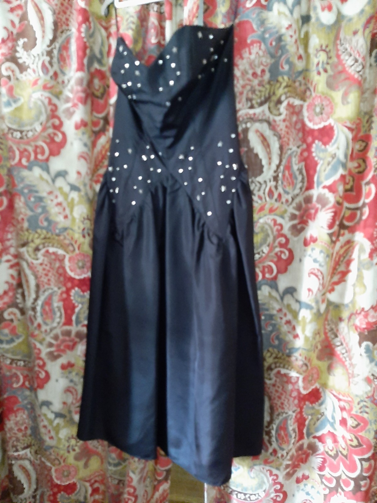 RARE Vintage 80s Black Taffeta Like Strapless Dress 34″ Bust W 29″ HOLLYWOOD