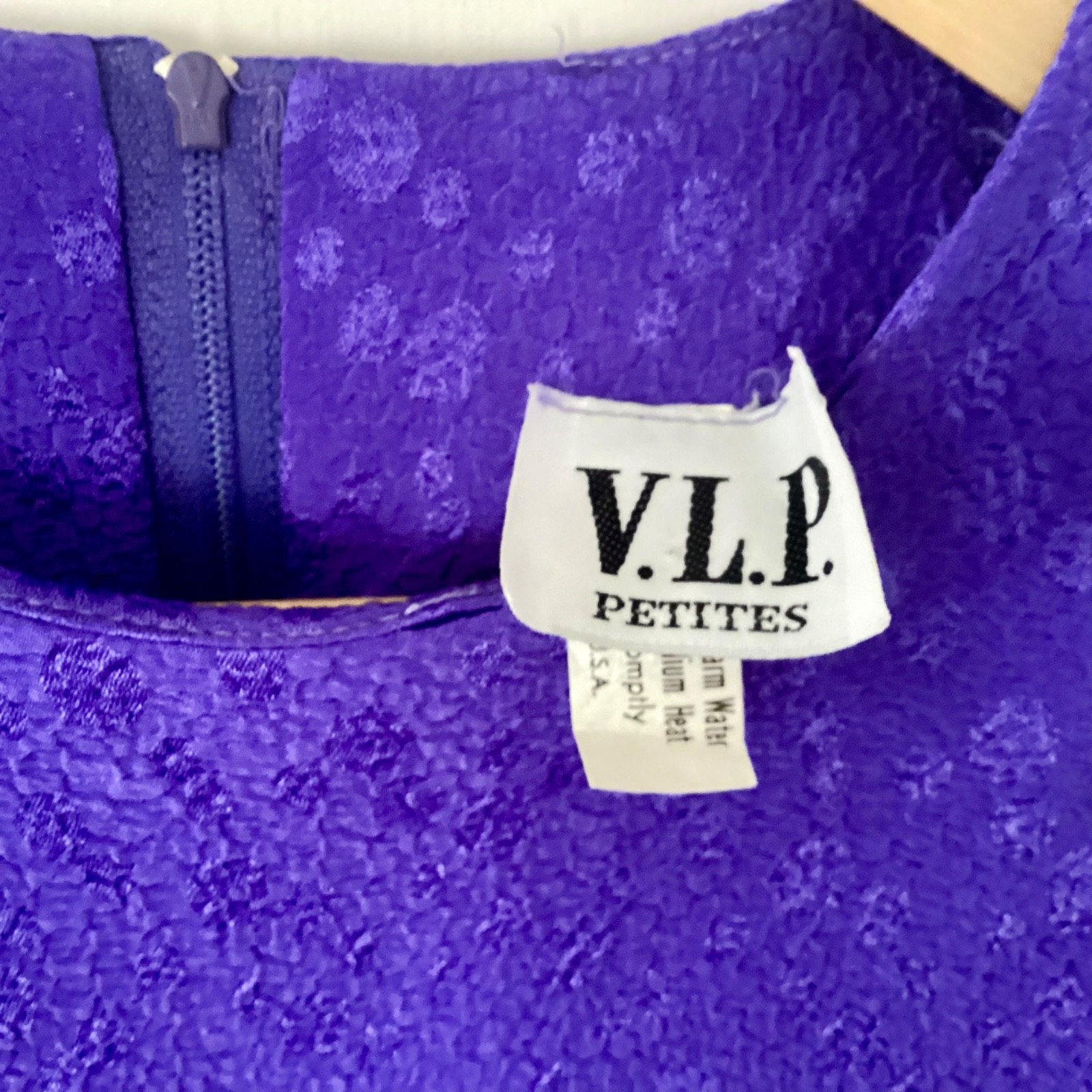 Vintage VLP Purple Blouson Dress w Pleated Skirt Size Petites 6 UNIONmade in USA