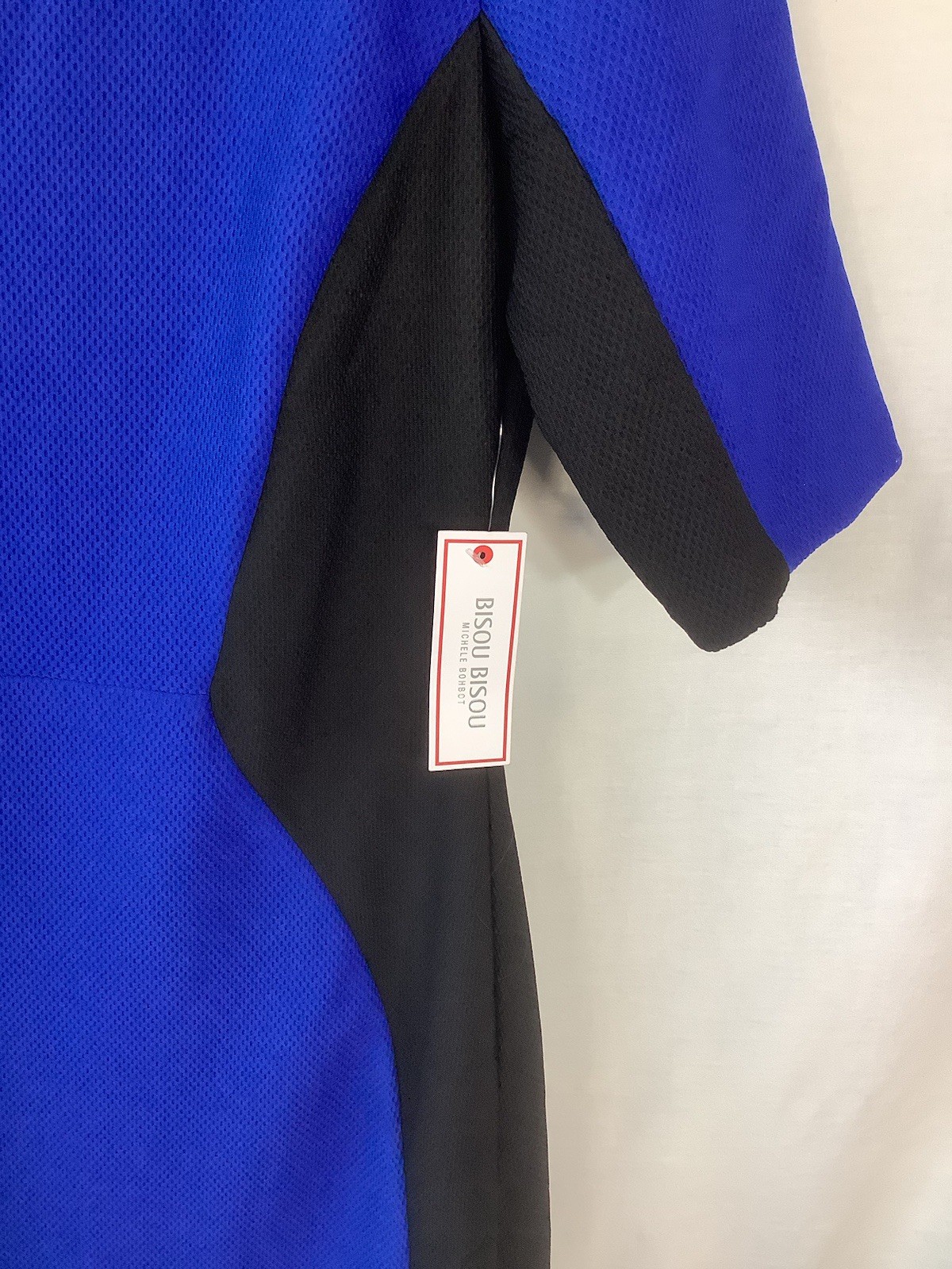 BISOU BISOU SIZE 14 DRESS POLY SPANDEX BLEND BLUE BLACK LINED LIGHT TEXTURE