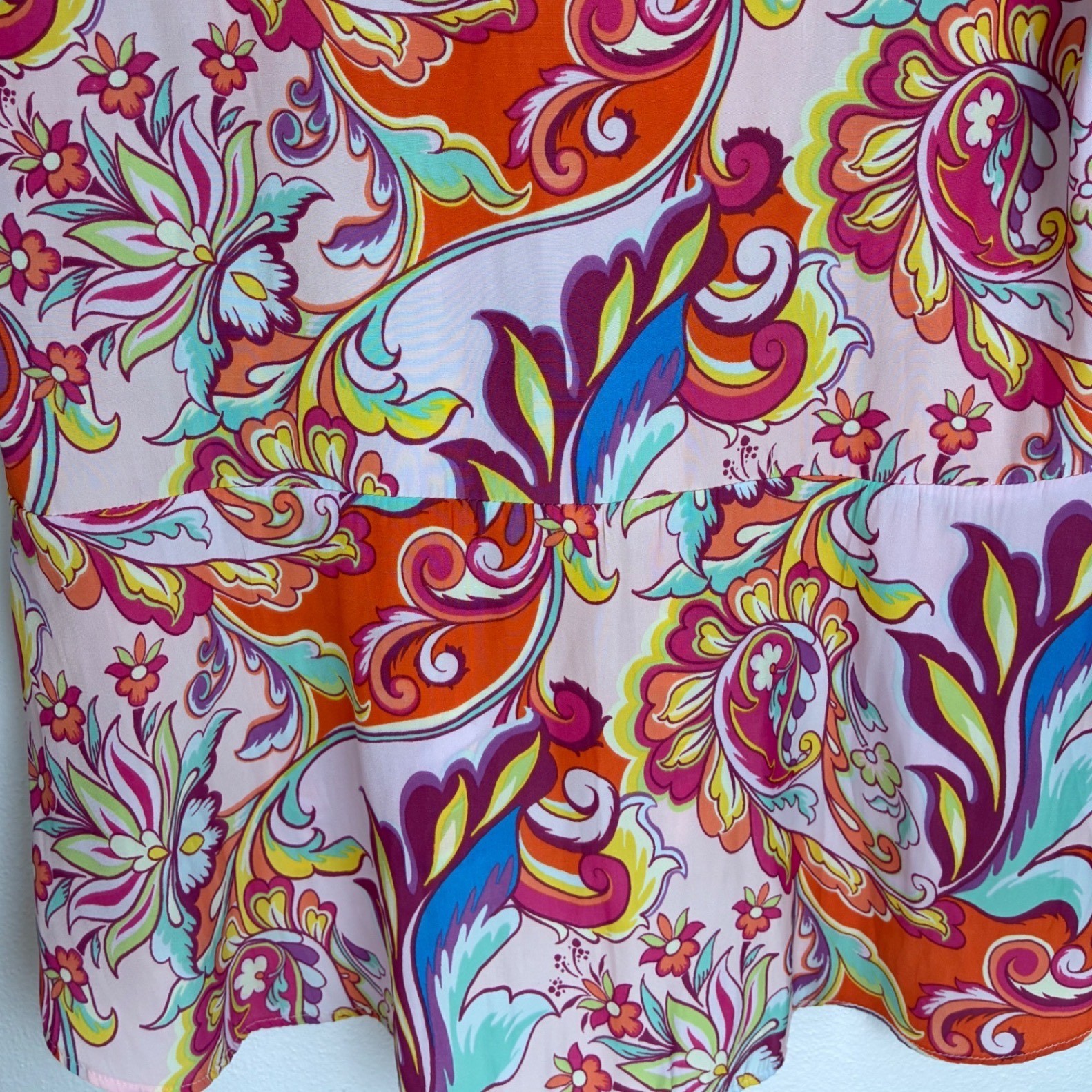 Rose & Olive Babydoll Blouse Medium Pink Paisley Floral Flutter Sleeve Bow Top