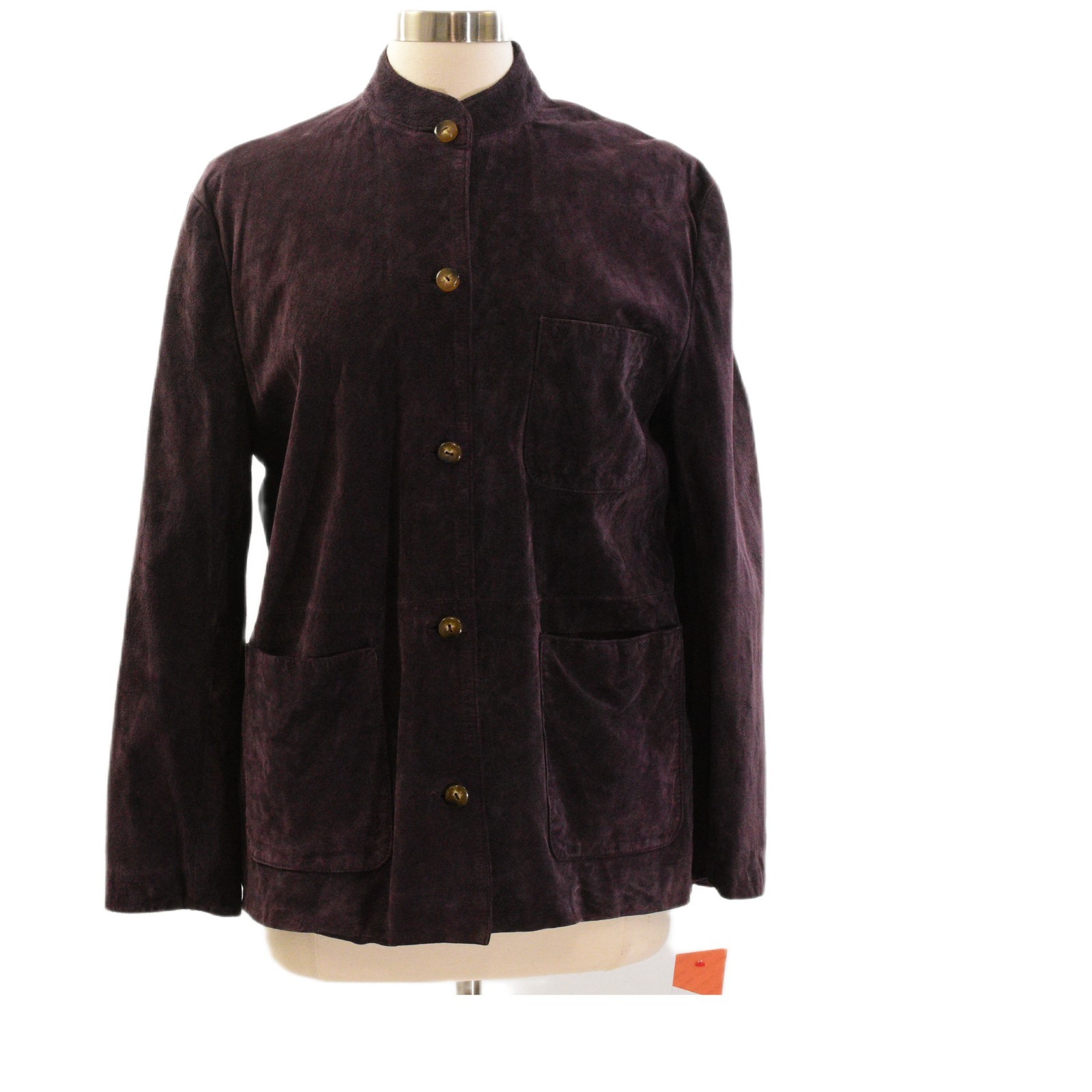 90s Vintage Purple Suede Leather Jacket Womens 10 Band Collar Utility Barn Coat