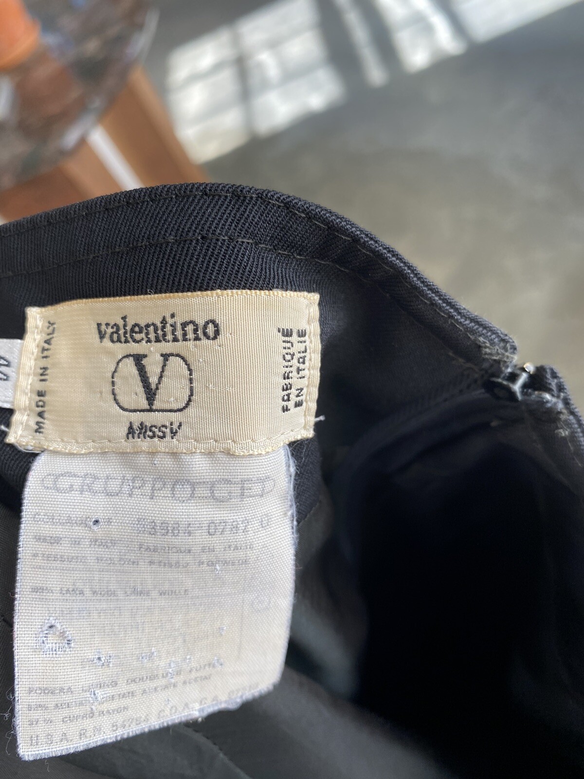 Vintage Valentino Skirt Black Wool Wiggle Moonstone Buttons Pencil 44 / US 10