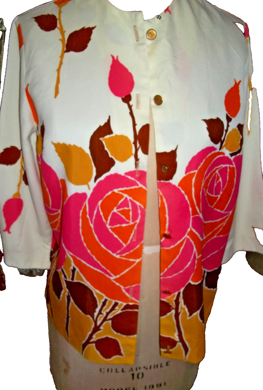 Vintage Jacket / top Lightweight Aladdin 50’s 1960’s Bold Flowers Rose Bud S