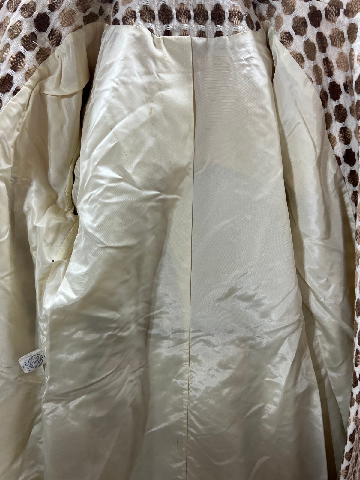 Sz S~M Vtg 60s Coat Ivory Tan Nubby Woven Asymmetrical Betty Rose Princess Seam
