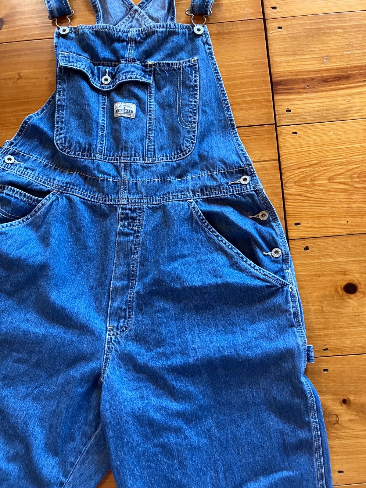 VINTAGE~OLD NAVY ~Carpenter Blue Cotton Denim Bib Overalls~Wide Leg~FARM CORE~XL