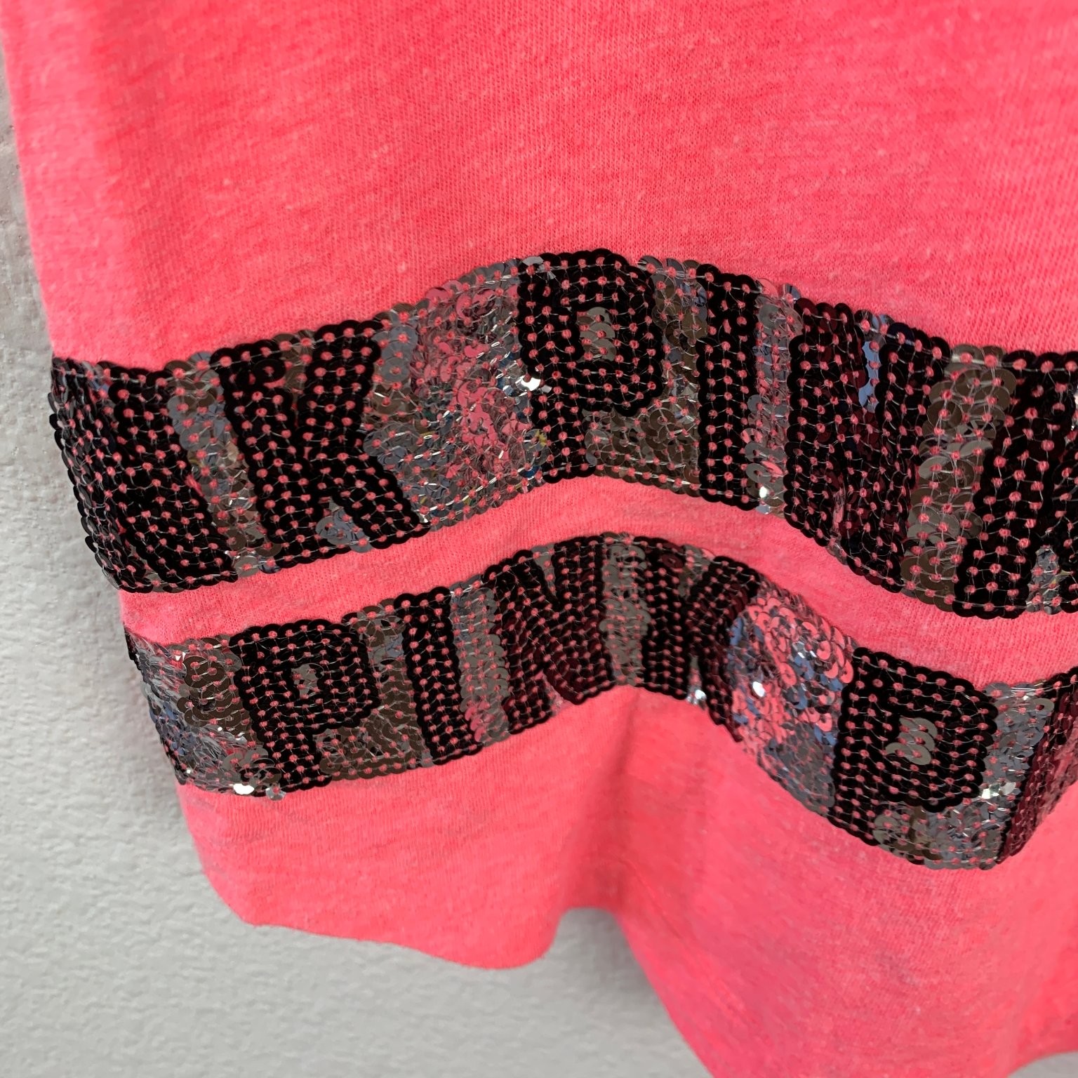 Y2K PINK Victoria’s Secret Sequin Logo Tank Top Women’s S Neon Pink