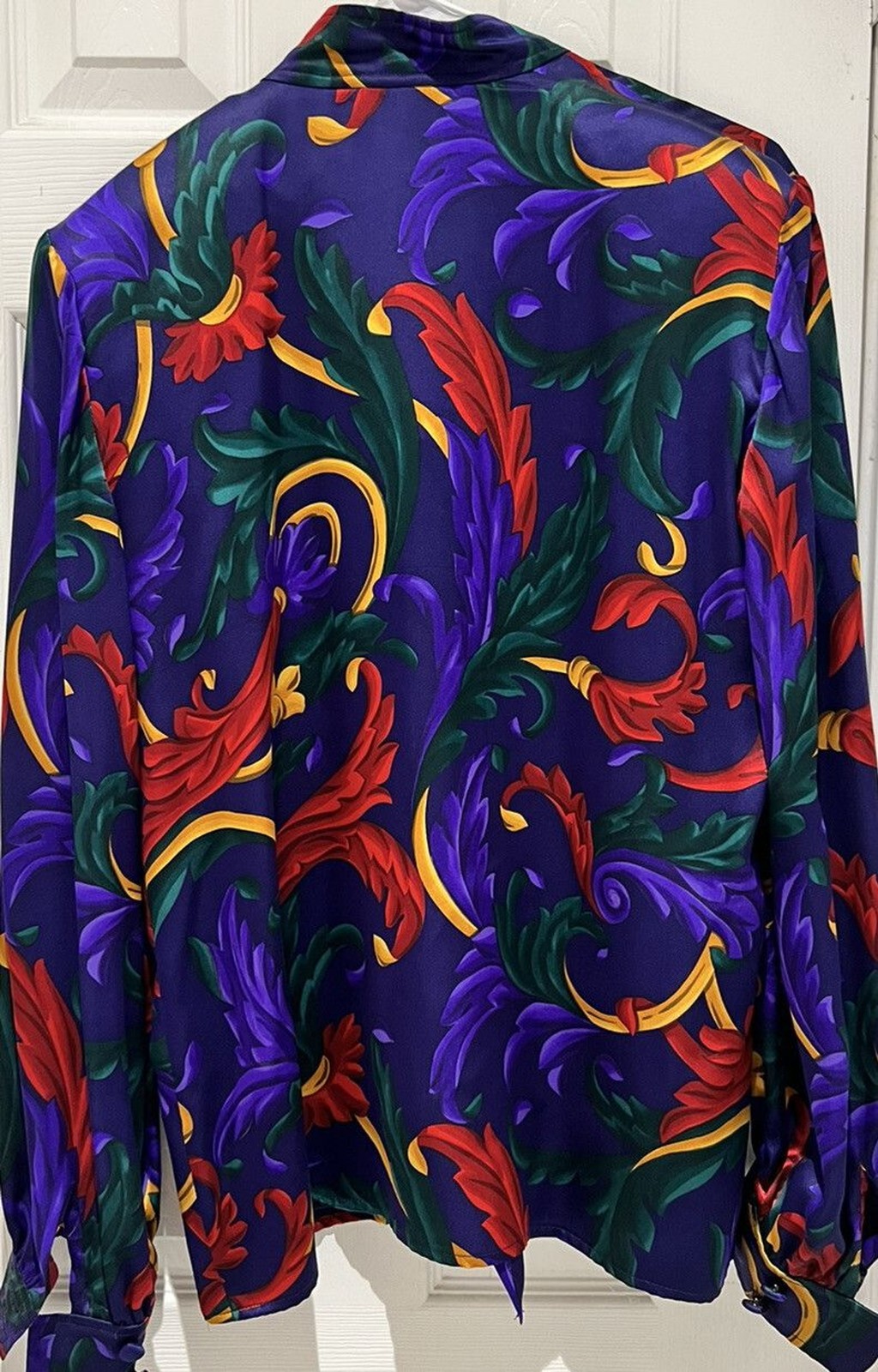 Gloria Sachs Multicolored Floral & Swirl green Red purple Button Up blouse Sz 10