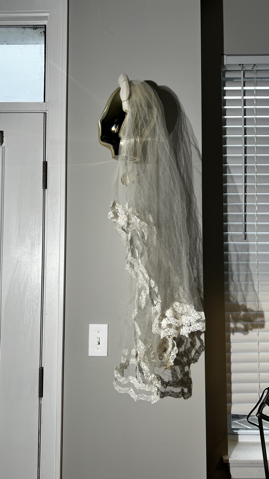 Vintage 30s 1940s White Rolled Mesh Net Pearl Wedding Headband Bridal Headpiece