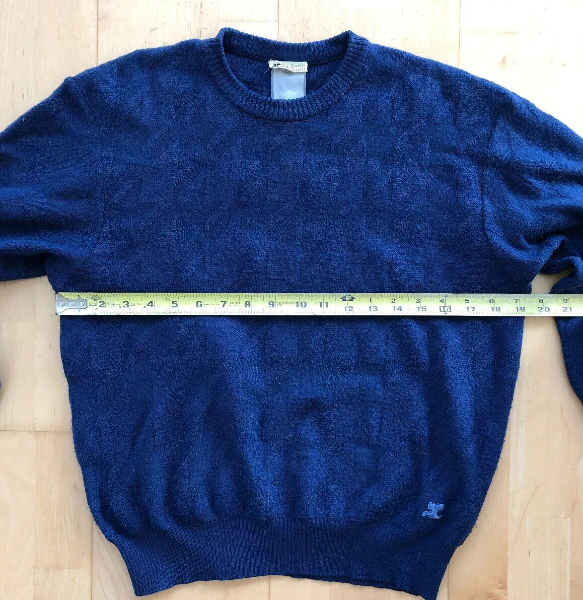 Vintage Courreges Paris Womans Blue Crew Neck Sweater Taille C