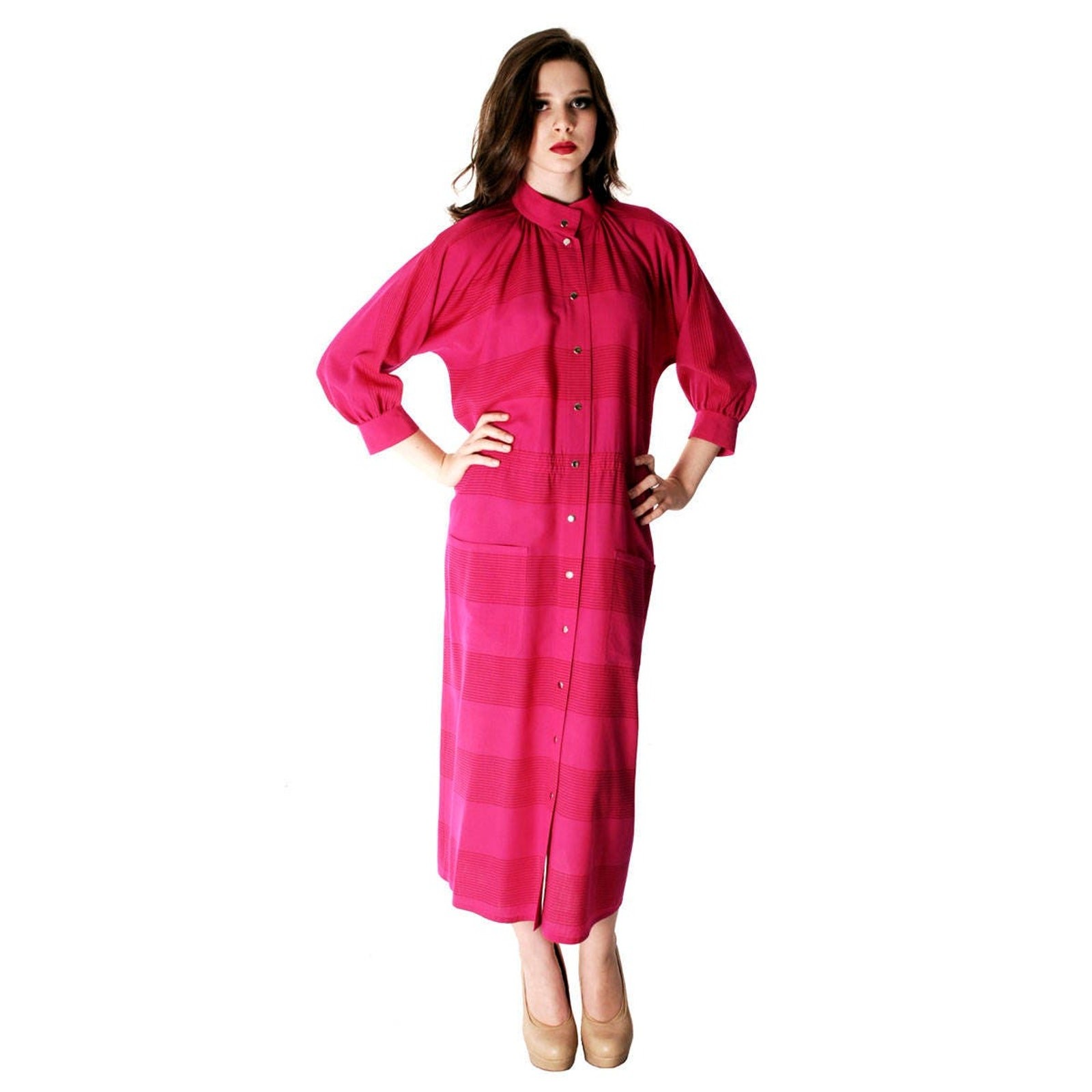VTG 70s Vuokko Finland Fuchsia Wool Voile Coat Dress Nurmesniemi Marimekko Era