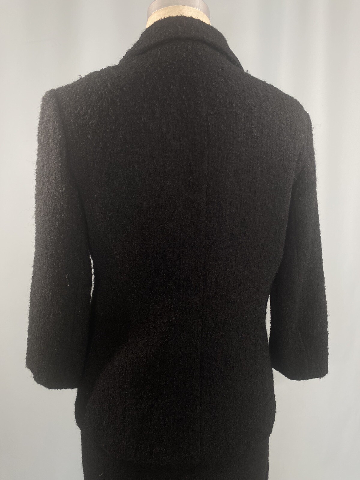 Vintage Boucle Wool suit SIZE SMALL black MYRON LOUIS BOSTON 60s retro pencil