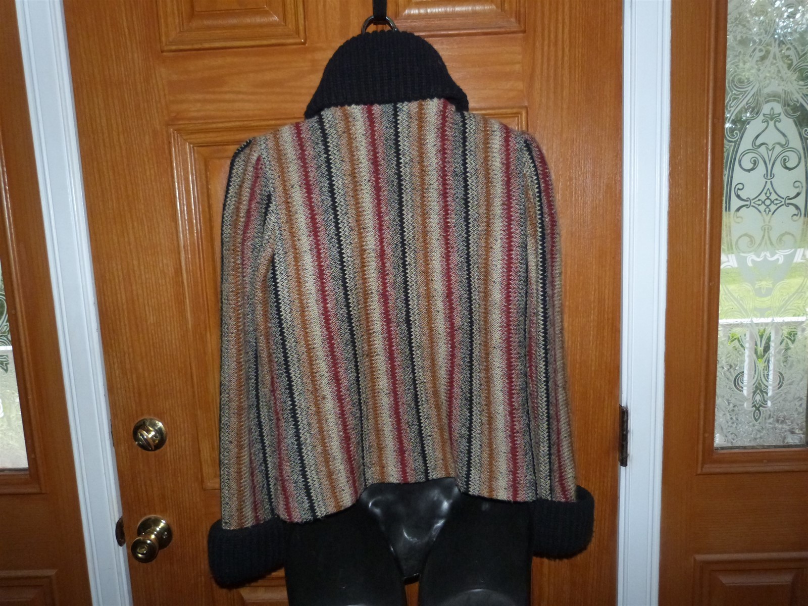 VTG 1980s 1 button Jacket cardigan sweater multicolor band collar Phyllis Sues M