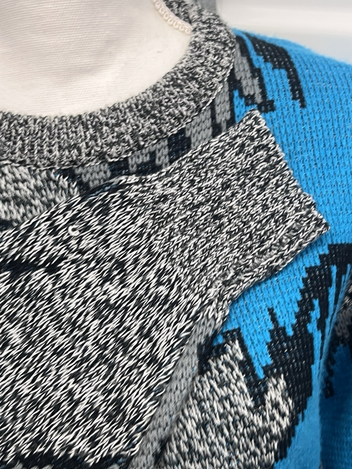Vintage 80s 90s Cosby Style Frontline Sweater Teal Blue Chunky Knit Retro