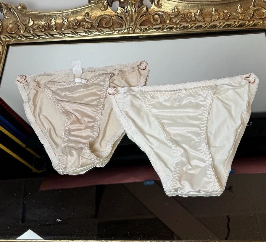 2 Silky Second Skin Shiny Sissy High cut Panties Sz S Liquid Satin Vtg Style