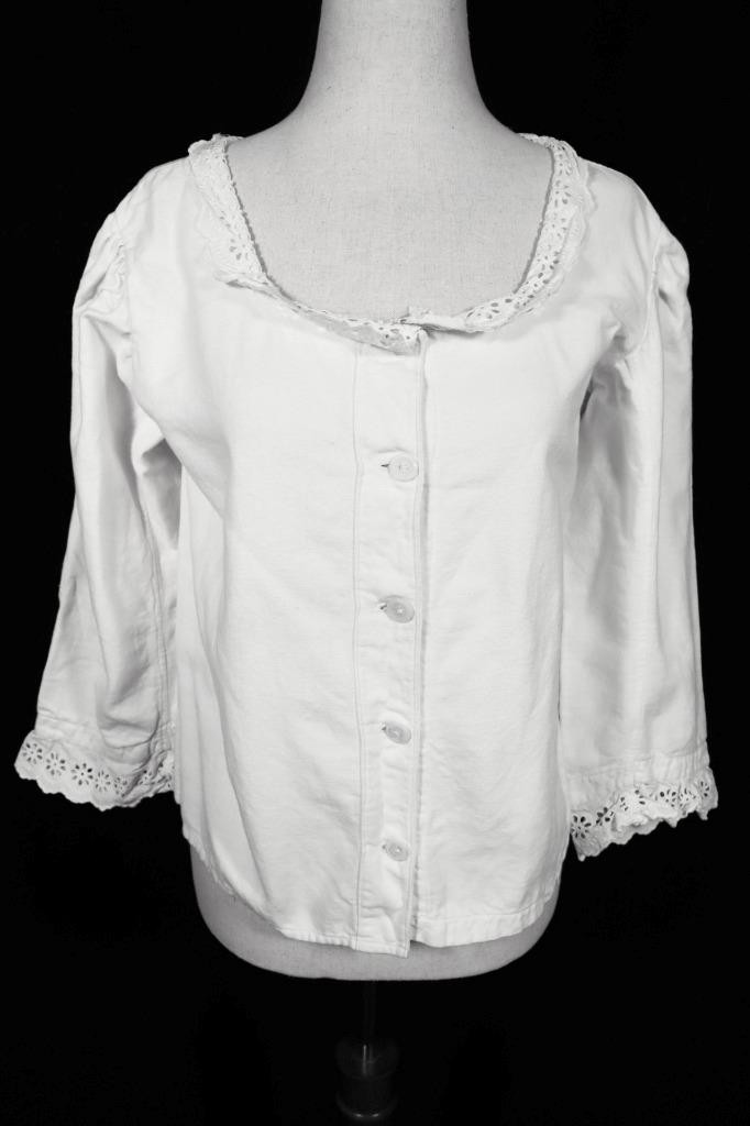 Antique French Edwardian White Cotton Flannel Lined Blouse Medium Exc Cond