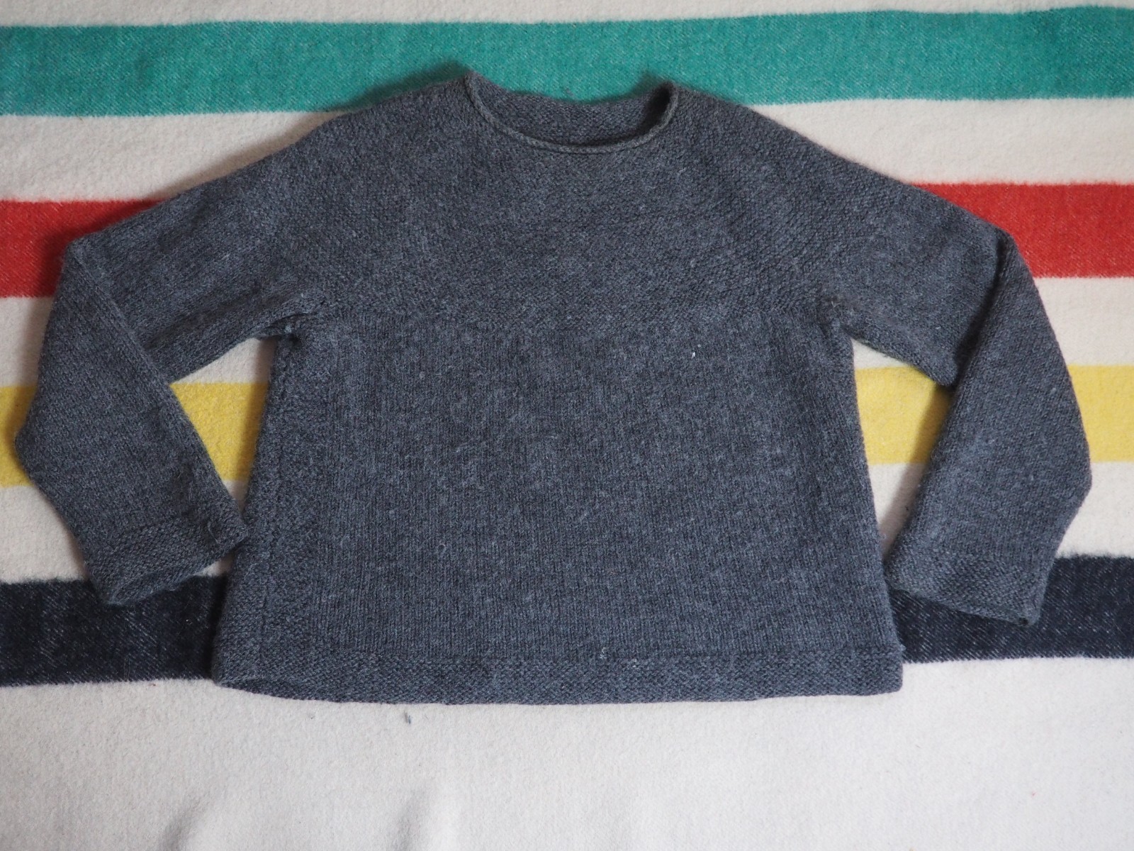 VTG 70s 80s Handmade Charcoal Gray Baggy Wool Pullover Sweater Womens L