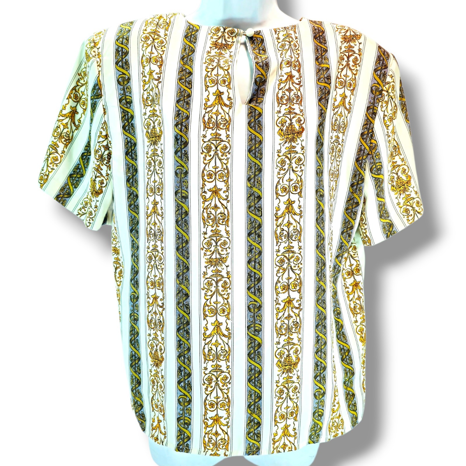 Versace Like Vintage 80s Baroque Blouse Casual Corner Size 10 Rare Sexy Womens