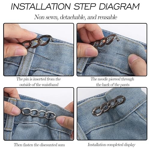 4 Sets Adjustable Jeans Button, No Need to Sew Detachable Button Gun Silver
