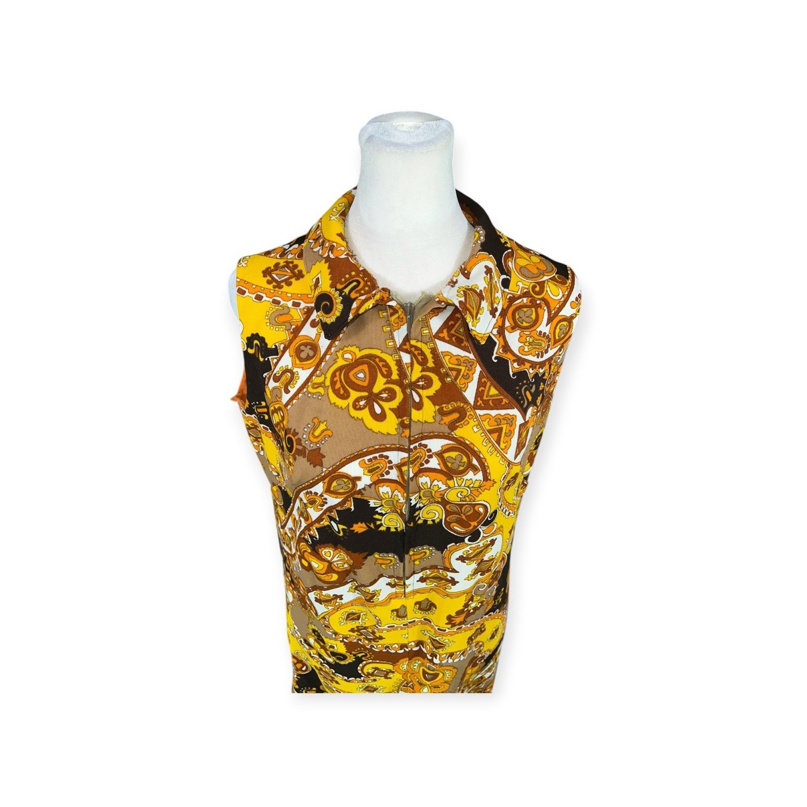 VINTAGE 1960s POLYESTER PSYCHEDELIC SHIFT DRESS HIPPIE MOD FLOWER POWER BOHO M