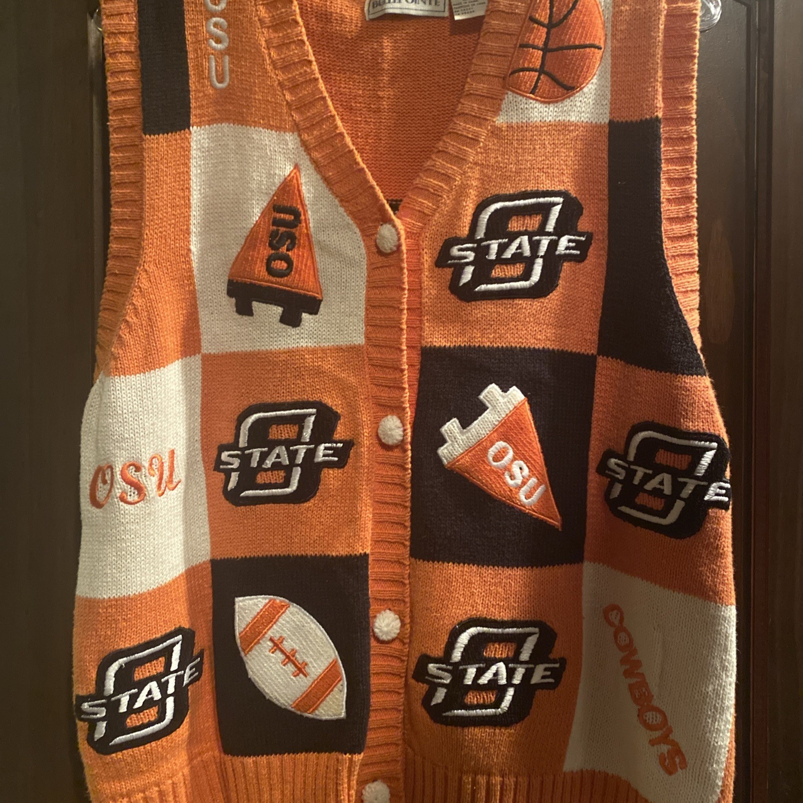 Vtg Belle Pointe Oklahoma State Cowboys Knitted Sweater Vest XL