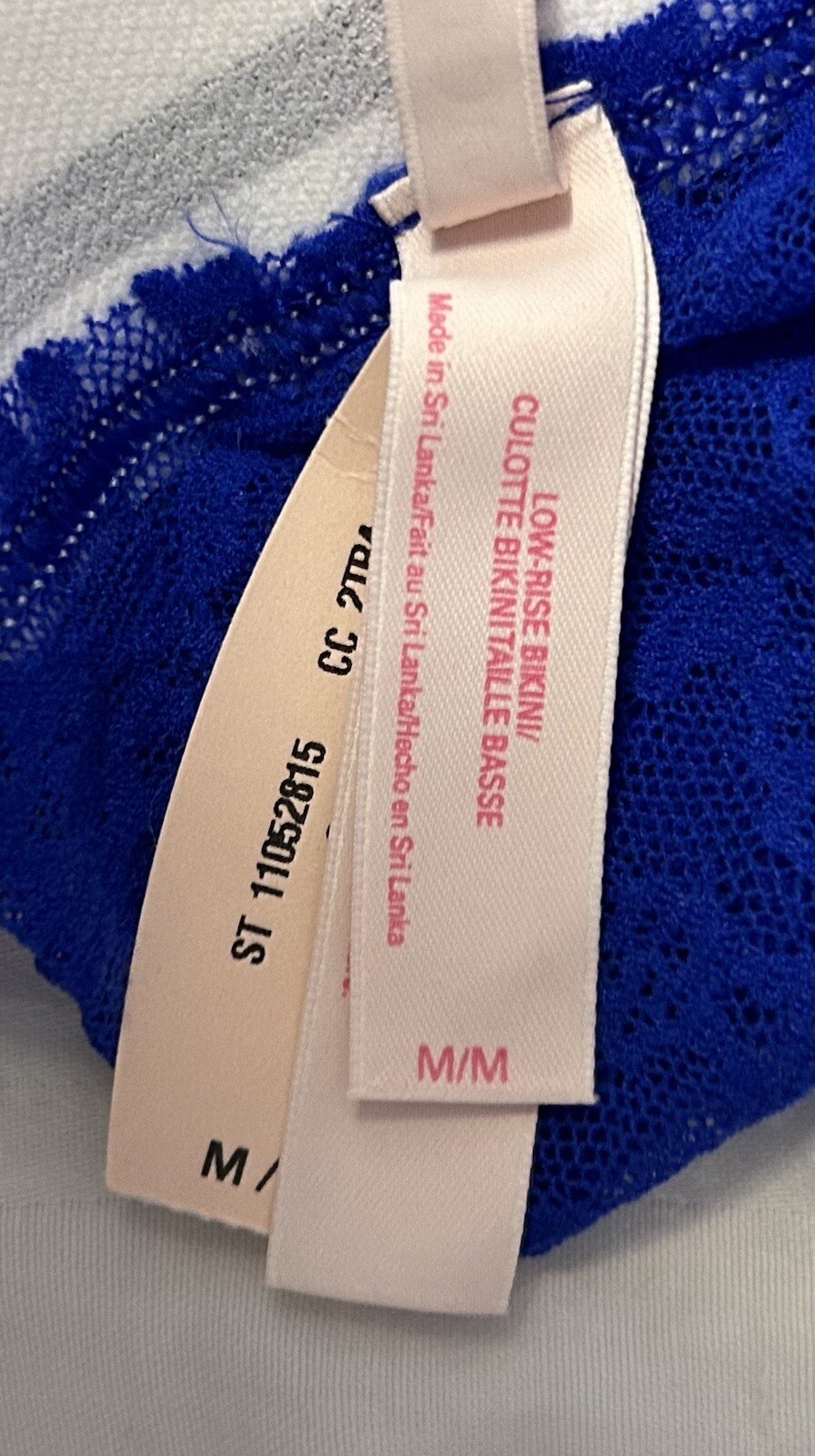 Victoria’s Secret Low Rise Bikini Blue Sheer Lace Logo Band Panties M NWT