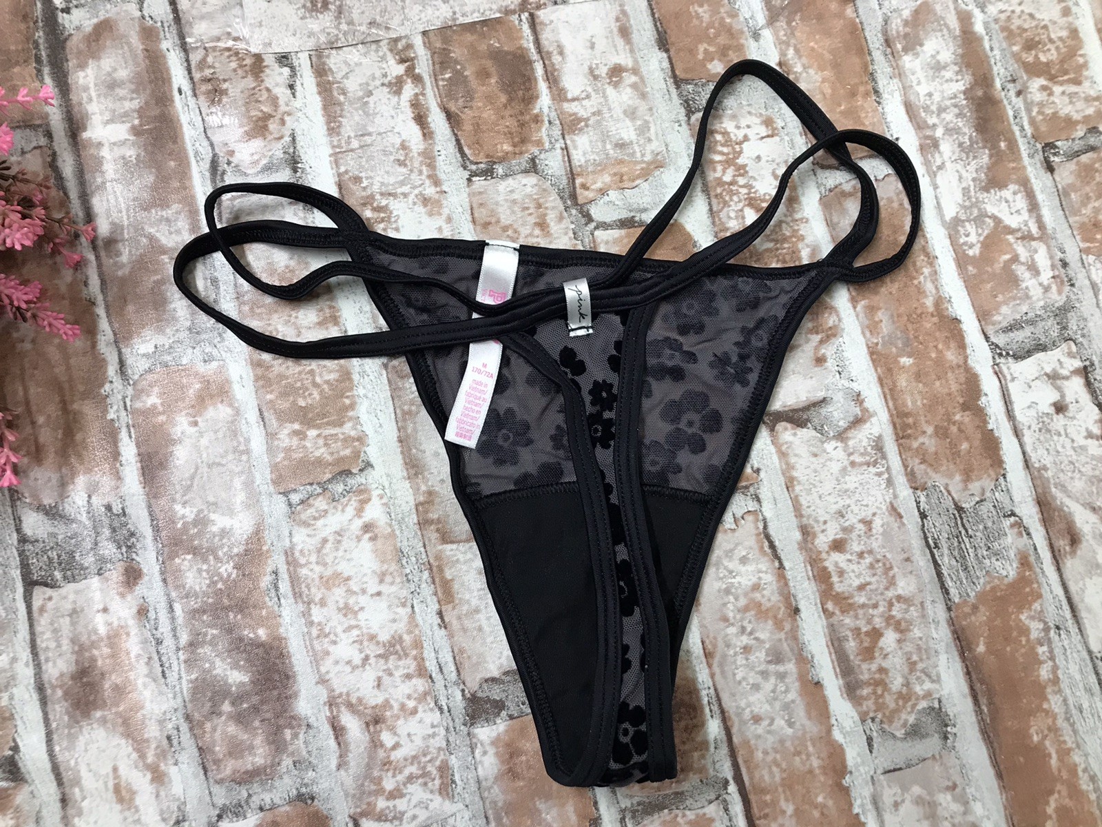 RARE PINK ByVictoria’s Secret Thong v-String Soft Cotton Panties Floral Soft Med