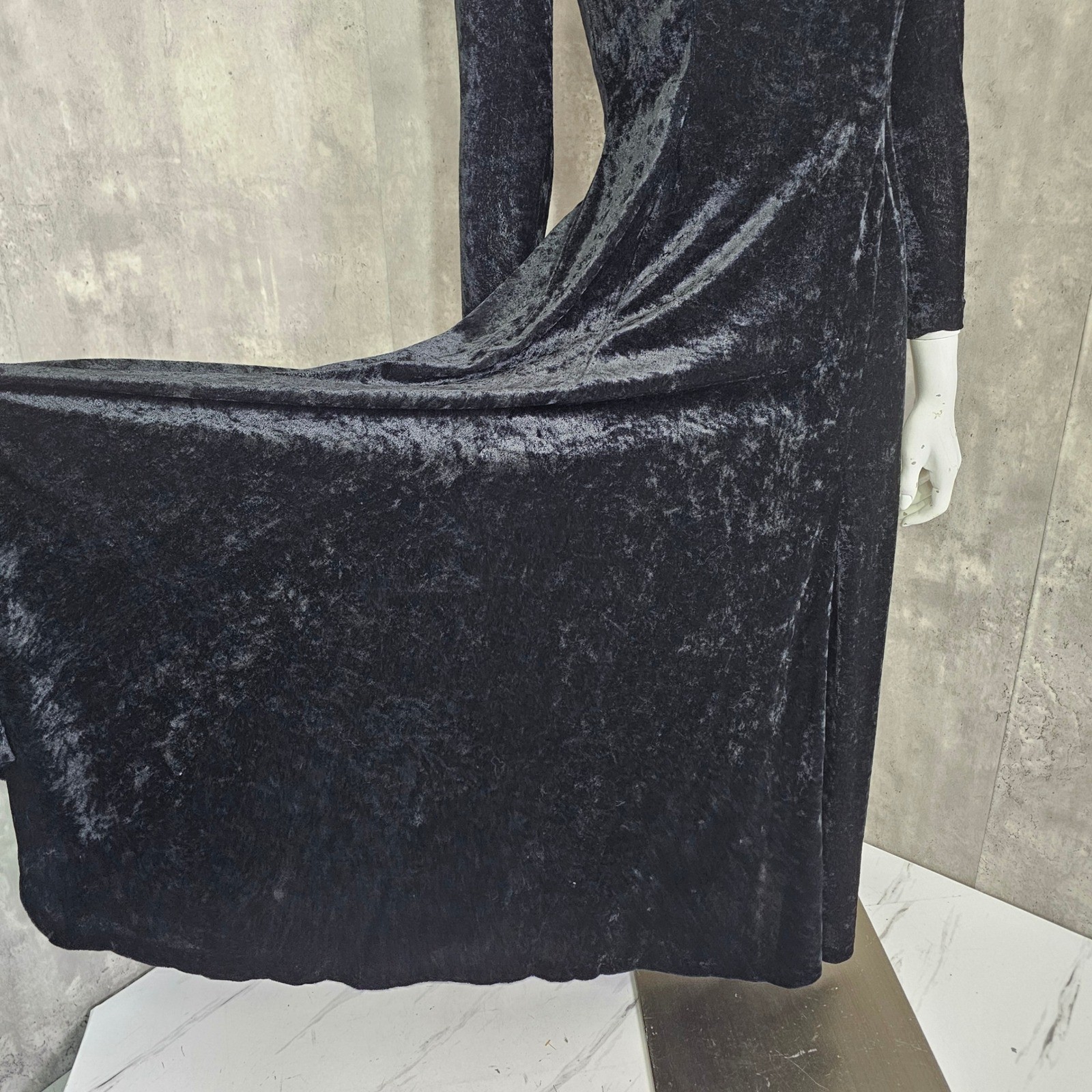 Vintage 90s Black Crushed Velvet Maxi Dress Goth Grunge Whimsygoth Size S