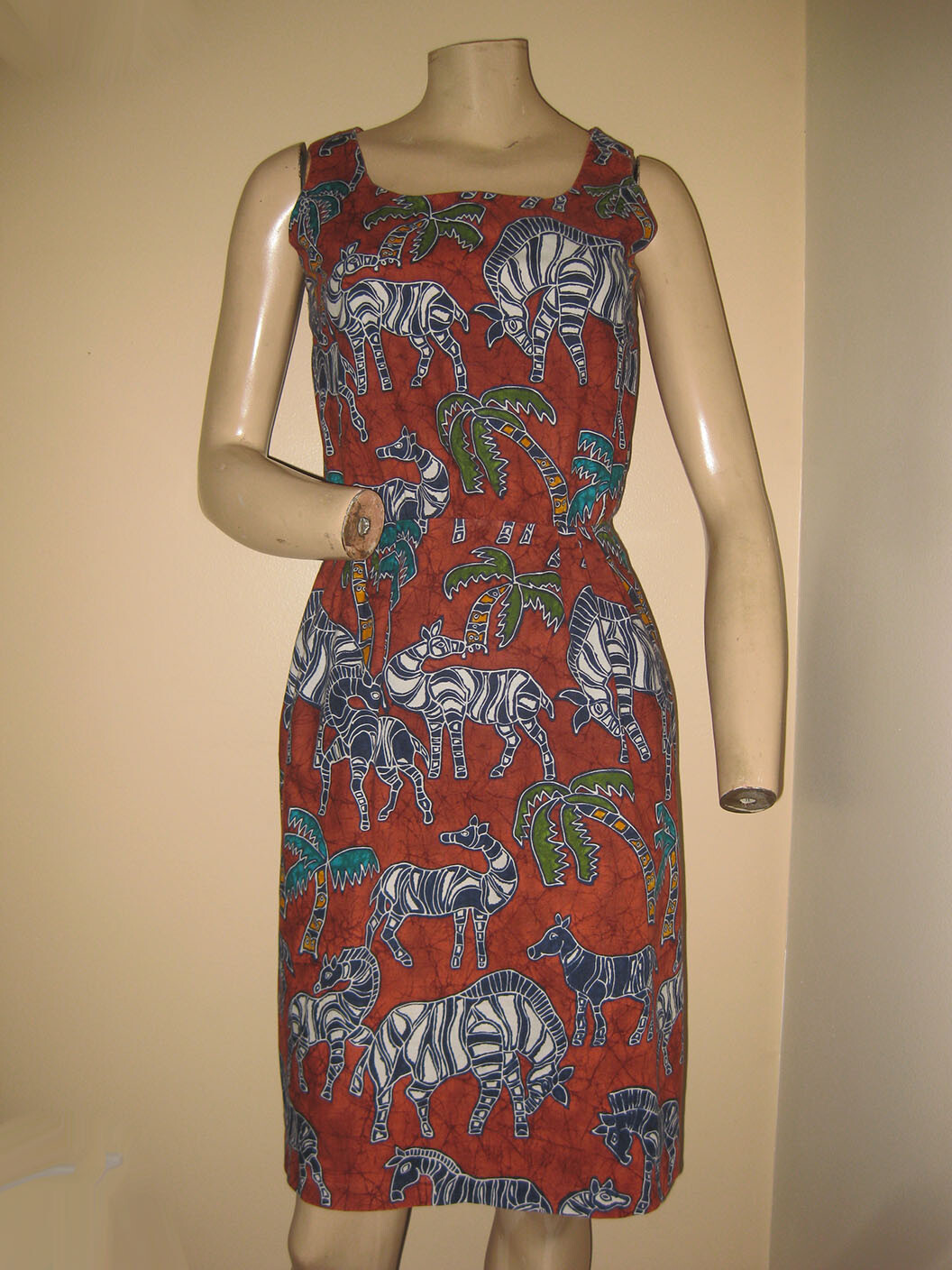 CUUUTE!! Vintage 70s African Wildlife Zebra Graphic Print Sleeveless Dress XS/S