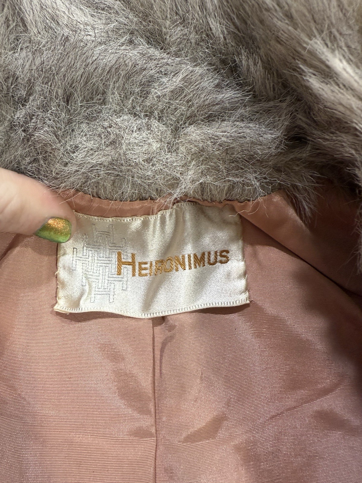 Vntg 1960s/1970s Crushed Velvet Coat With Faux Fur Trim Gold / Grey Heironimus S