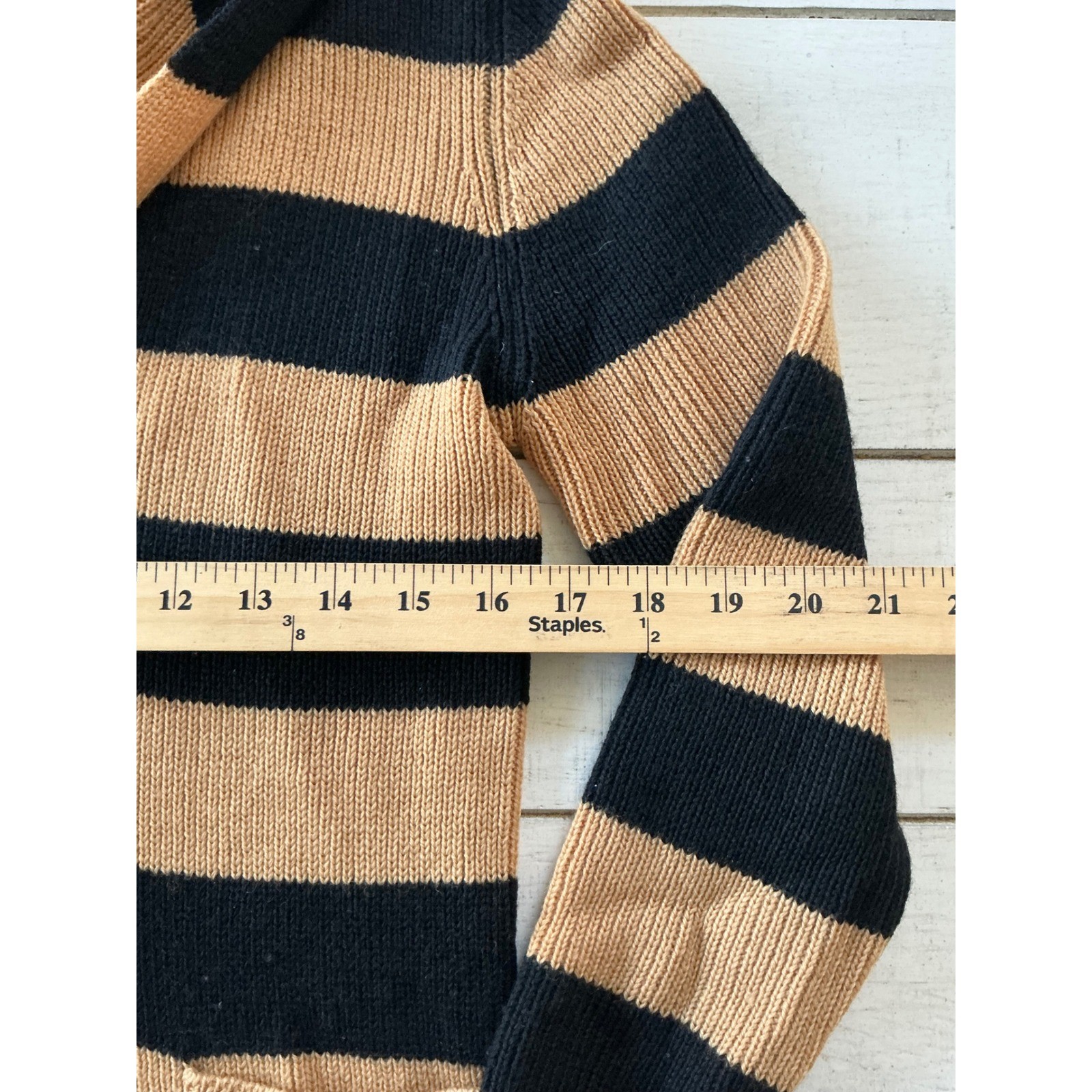 Vintage Riki for Crazy Horse 100% Wool Striped Hooded Cardigan Sweater Tan Black