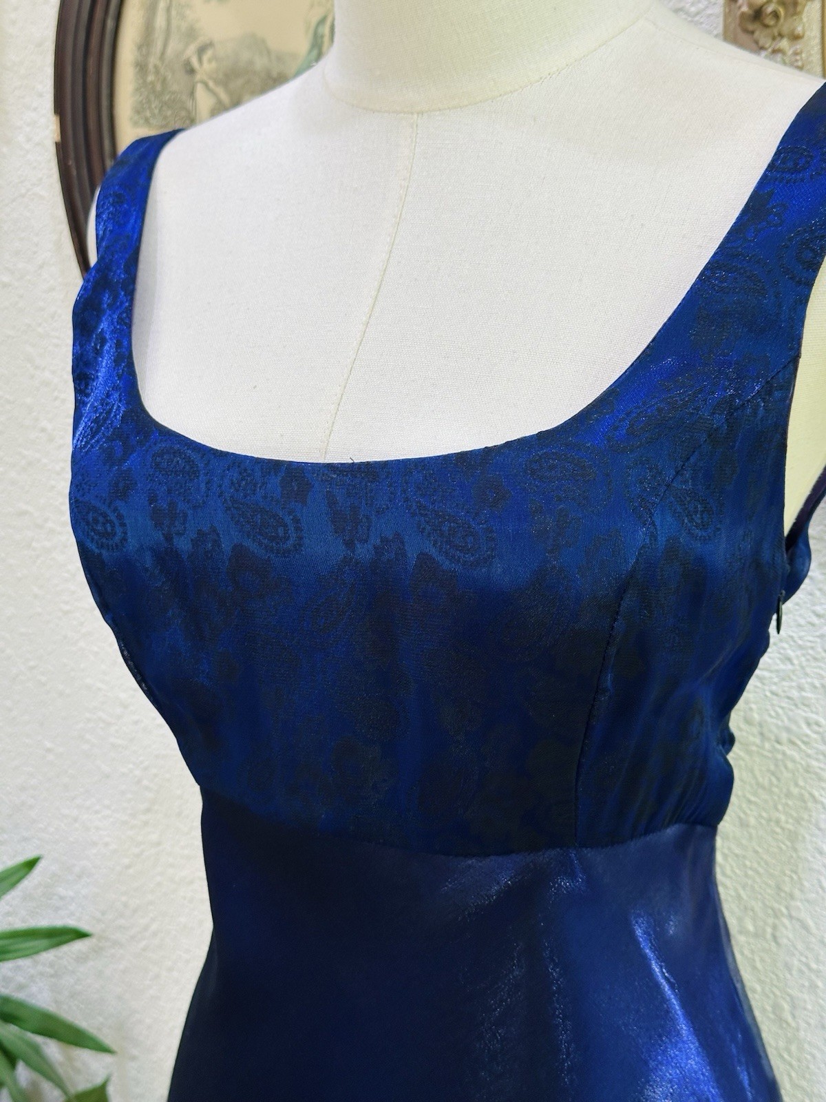 Vintage Alex Evenings Iridescent Electric Blue Purple Bias Cut Maxi Gown