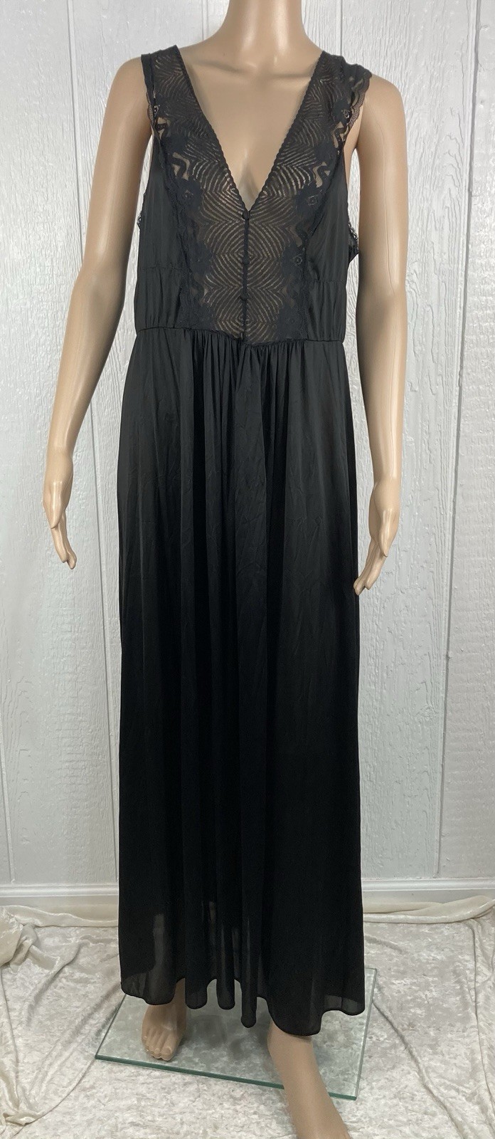 Vtg Collectibles JC Penney Nightgown Lingerie Black Lace See Through Large