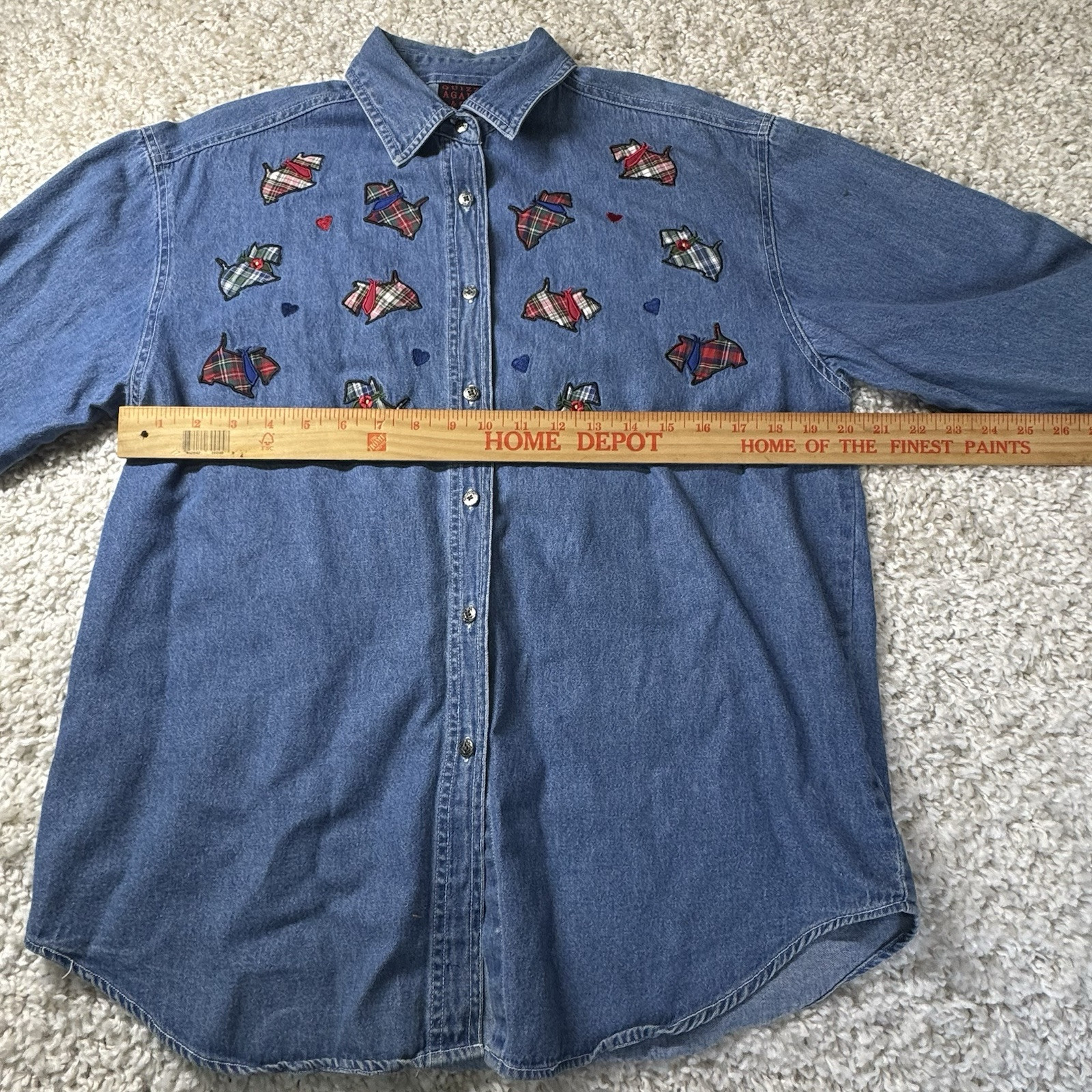Quizz Again & Co Shirt Women’s Medium Scottie Dog Button Down Teacher Dog Lover