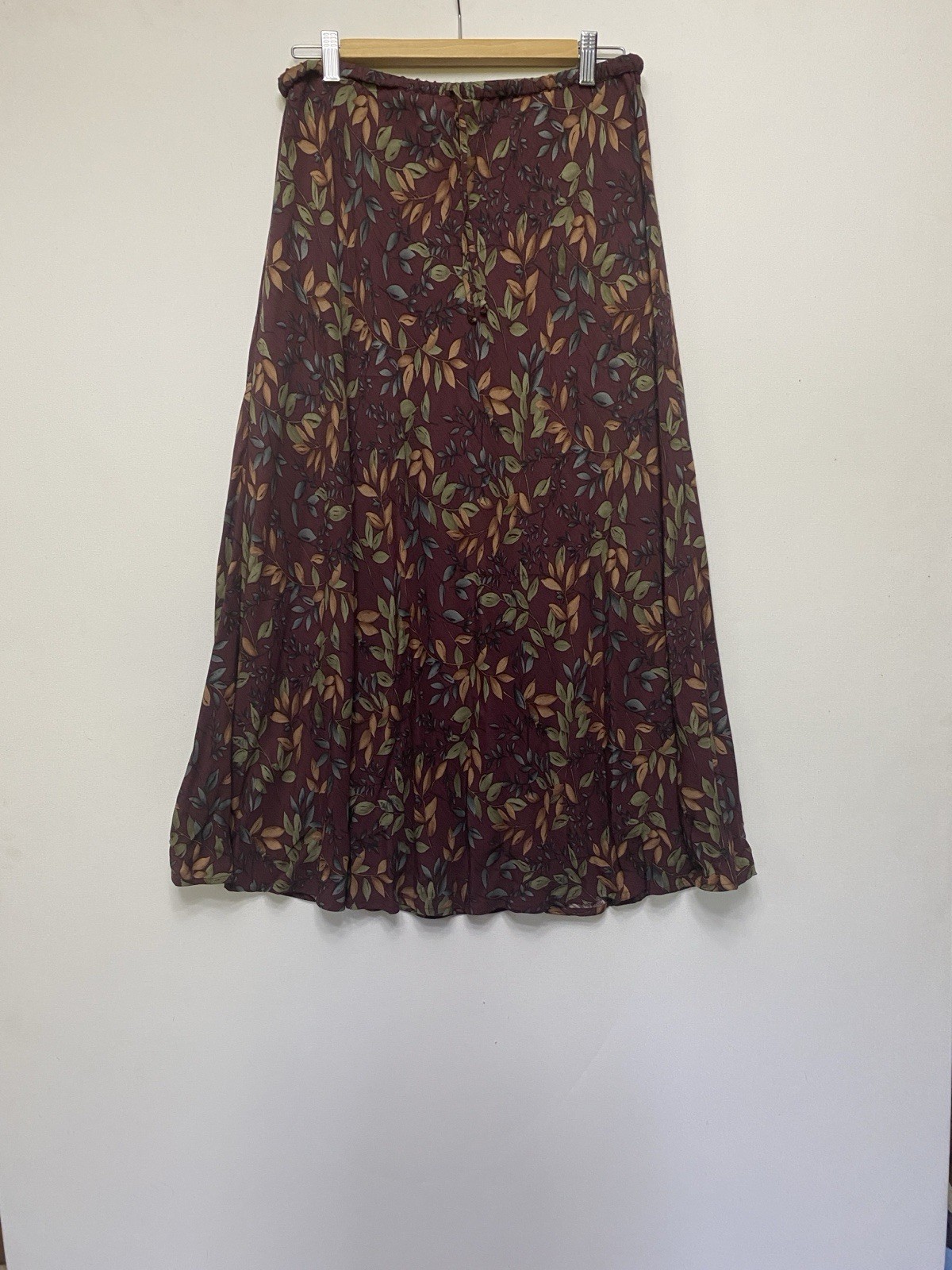 Vintage 90s LL Bean M Skirt Rayon Maxi Burgandy Provincial