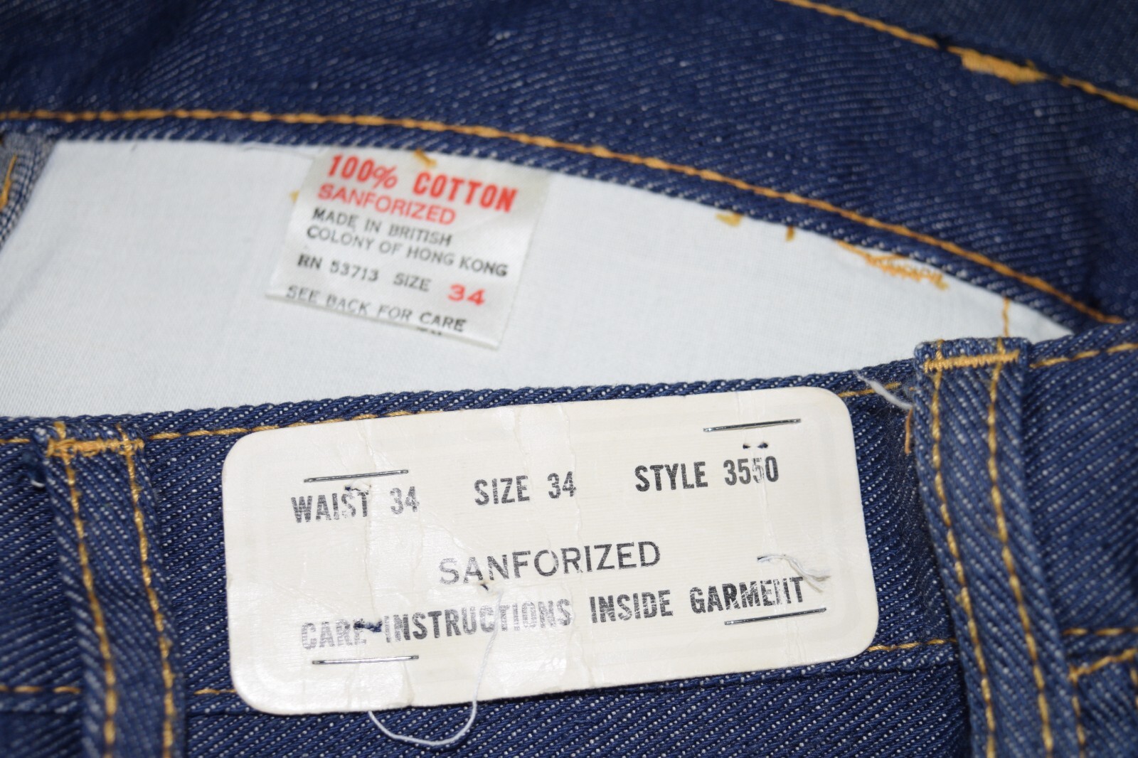 VTG 50s 60s SANFORIZED DENIM CUT OFF Jean Shorts 34″ Waist HONG KONG PIN UP RAW