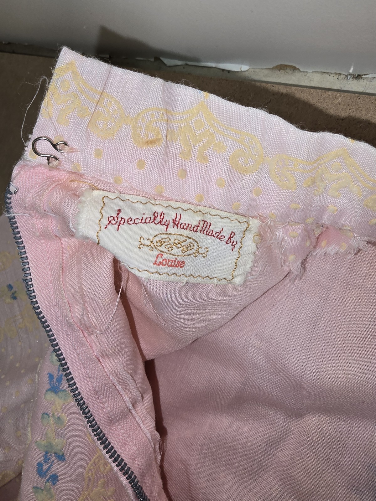 Vintage handmade Pink cotton blue accented Dress
