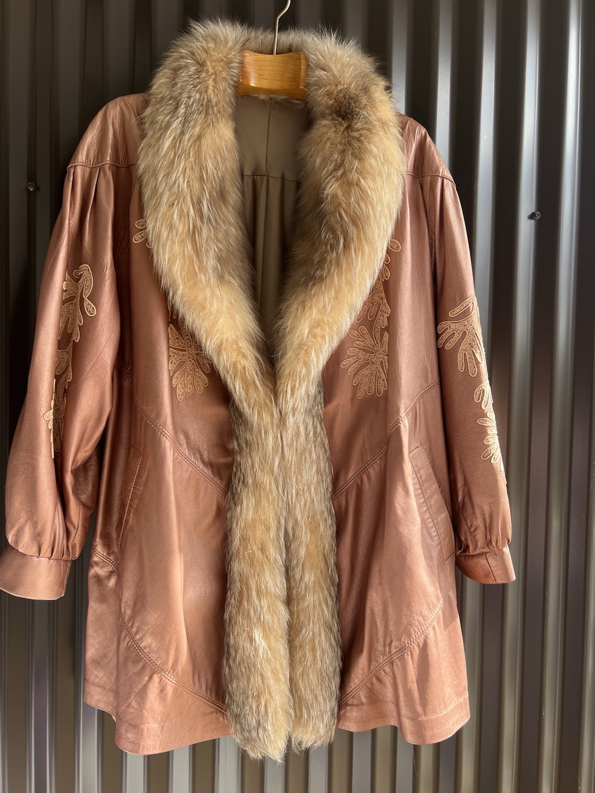 Rare VTG Penny Lane Leather Coat Fox Fur Boho Chic Western Artisan Y2K OOAK EUC