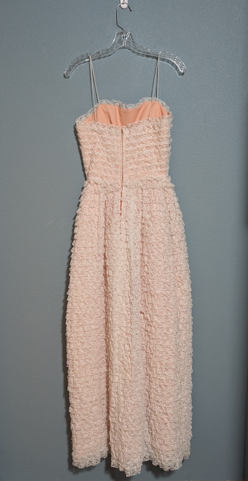 Vintage After Five Harry Action Ivory Lace and Peach Ruffled Dress Sz 10