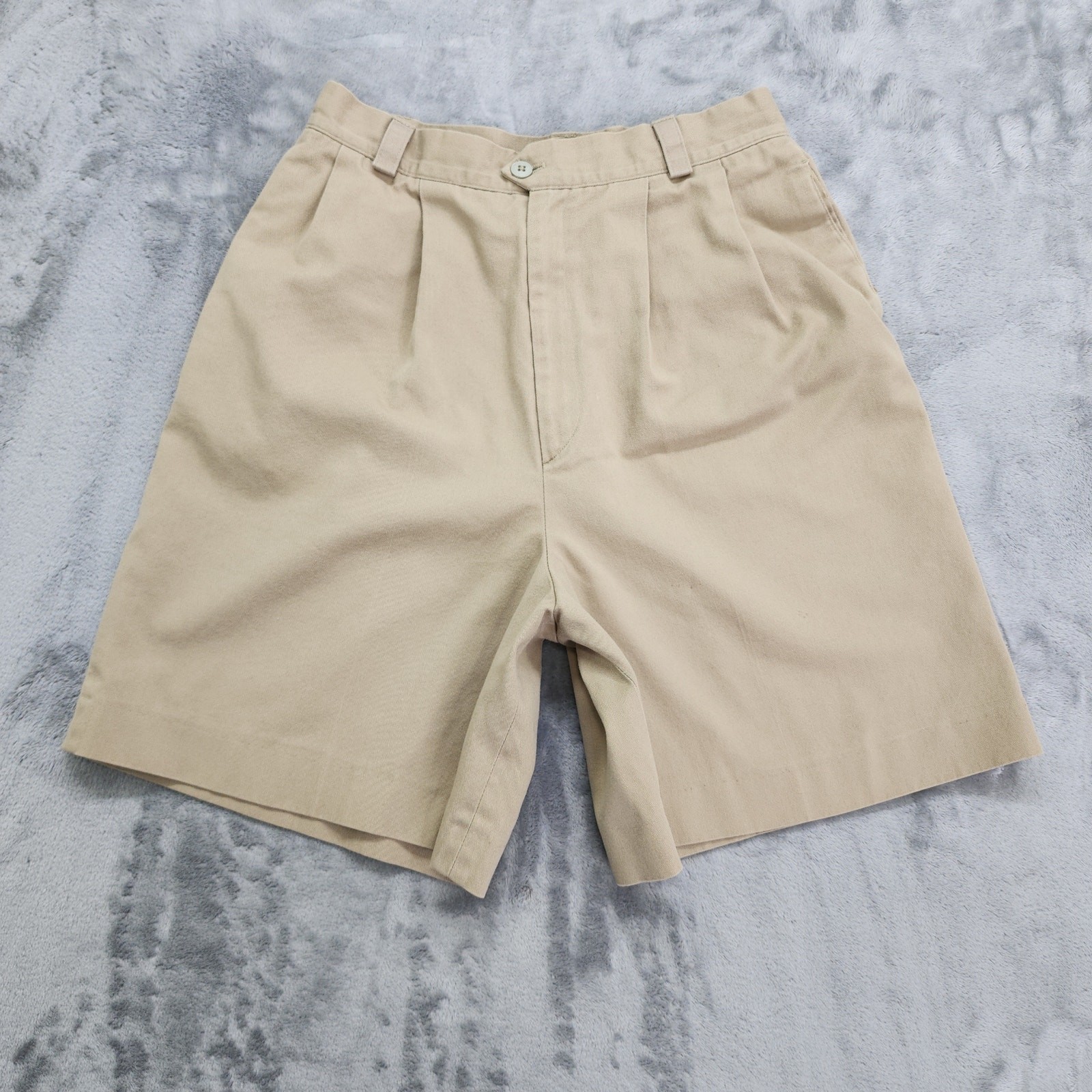 Vintage 90s Haggar Casuals Shorts Womens 12 Tan Pleated High Rise Bermuda Mom