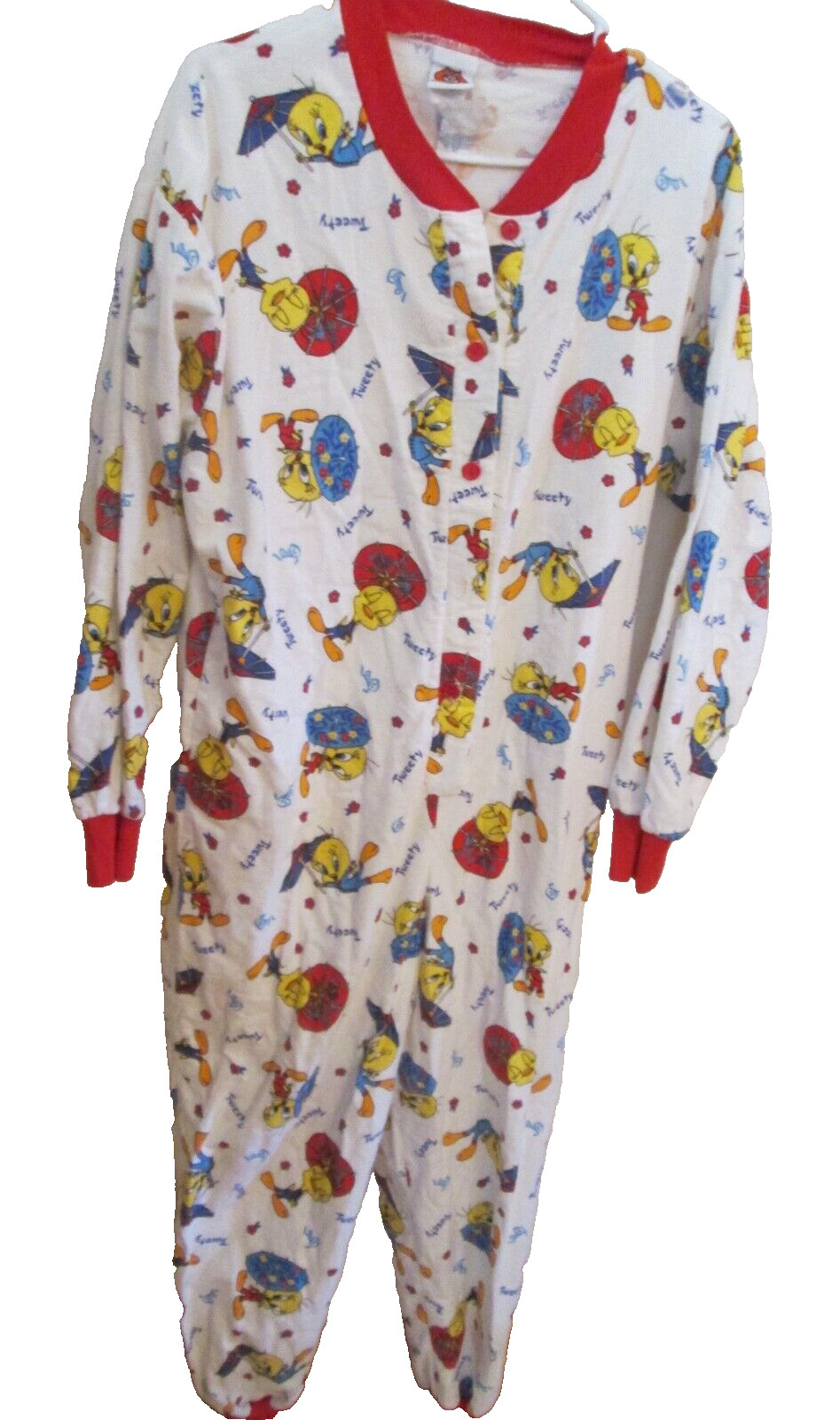 Vintage Flannel Adult One Piece Tweetie Pie Looney Tunes Size Med. Chest 44″
