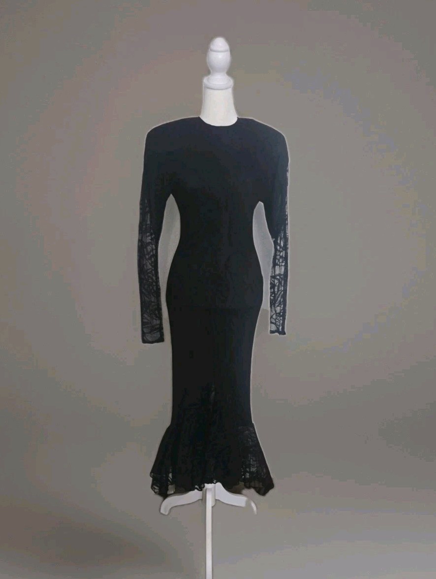 Vtg. Black Lace Dress For David Howard Karen Okada Climax Size 7/8