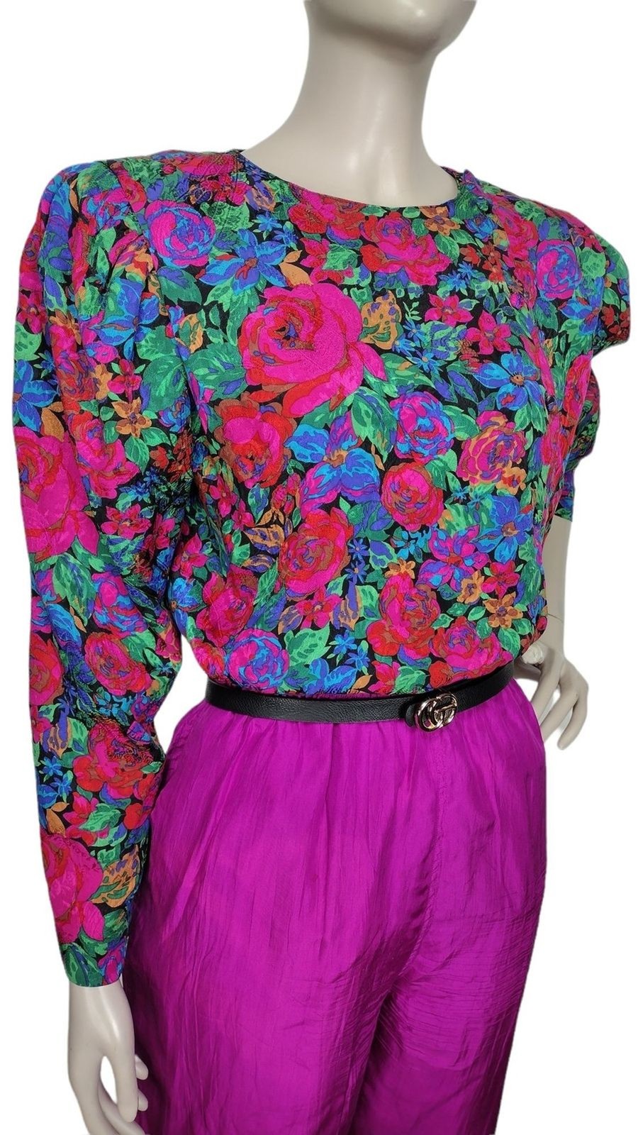 Vintage 90s Restless Clothier 100% Silk Bold Magenta High-Waist Pants Size M/L