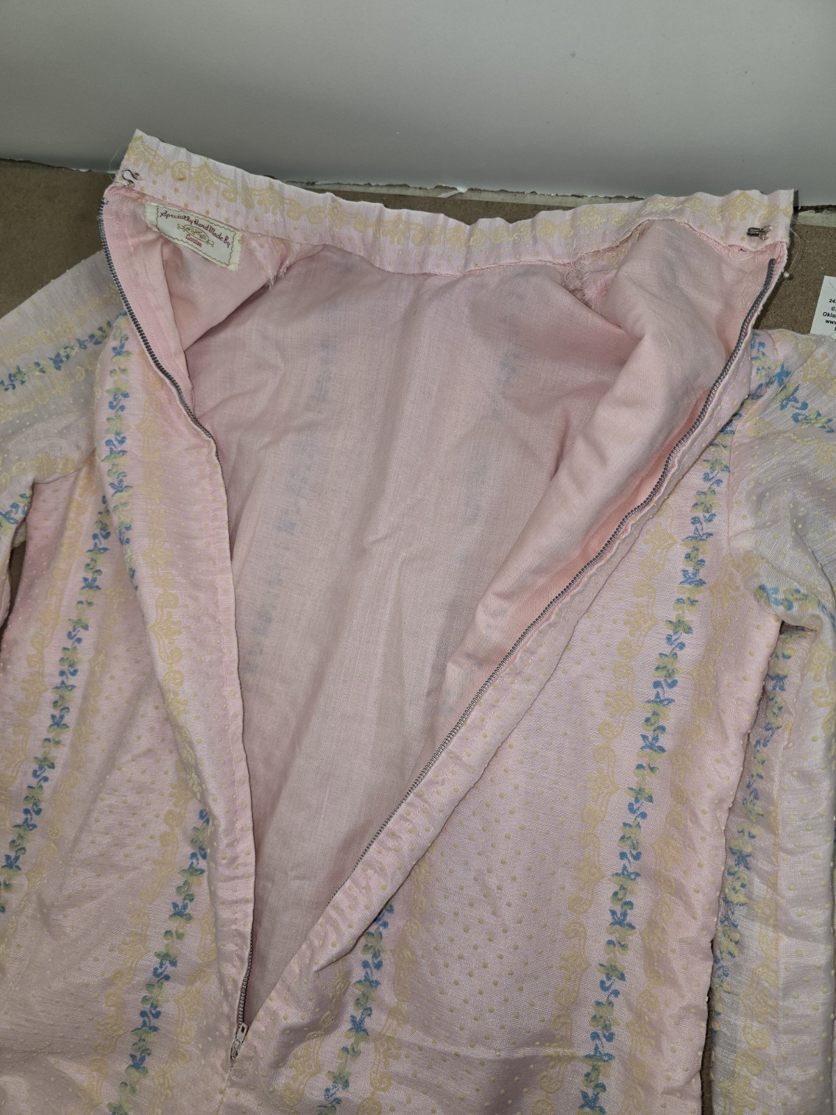 Vintage handmade Pink cotton blue accented Dress
