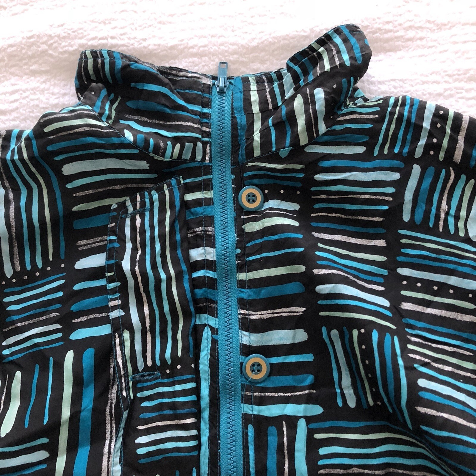 Silk Windbreaker Jacket Vintage Cervelle Blue Black Silver Size Large Lined